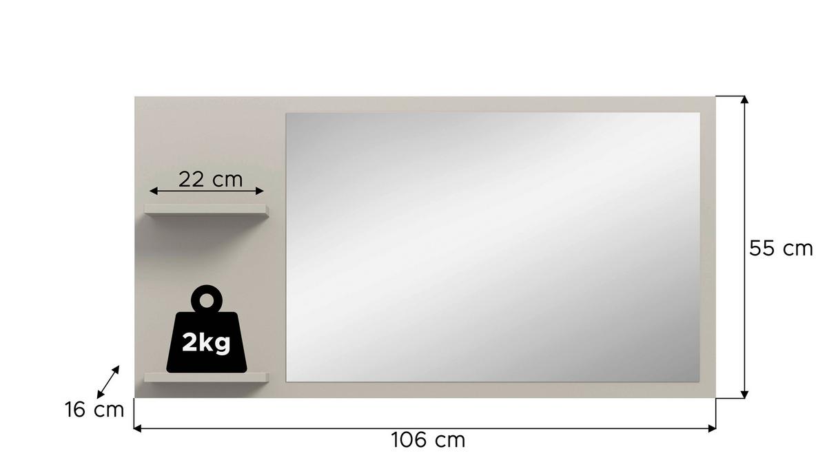 Spiegel Station Kaschmir B: 106cm - Kaschmir, Design, Holzwerkstoff (106/55/16cm) - MID.YOU