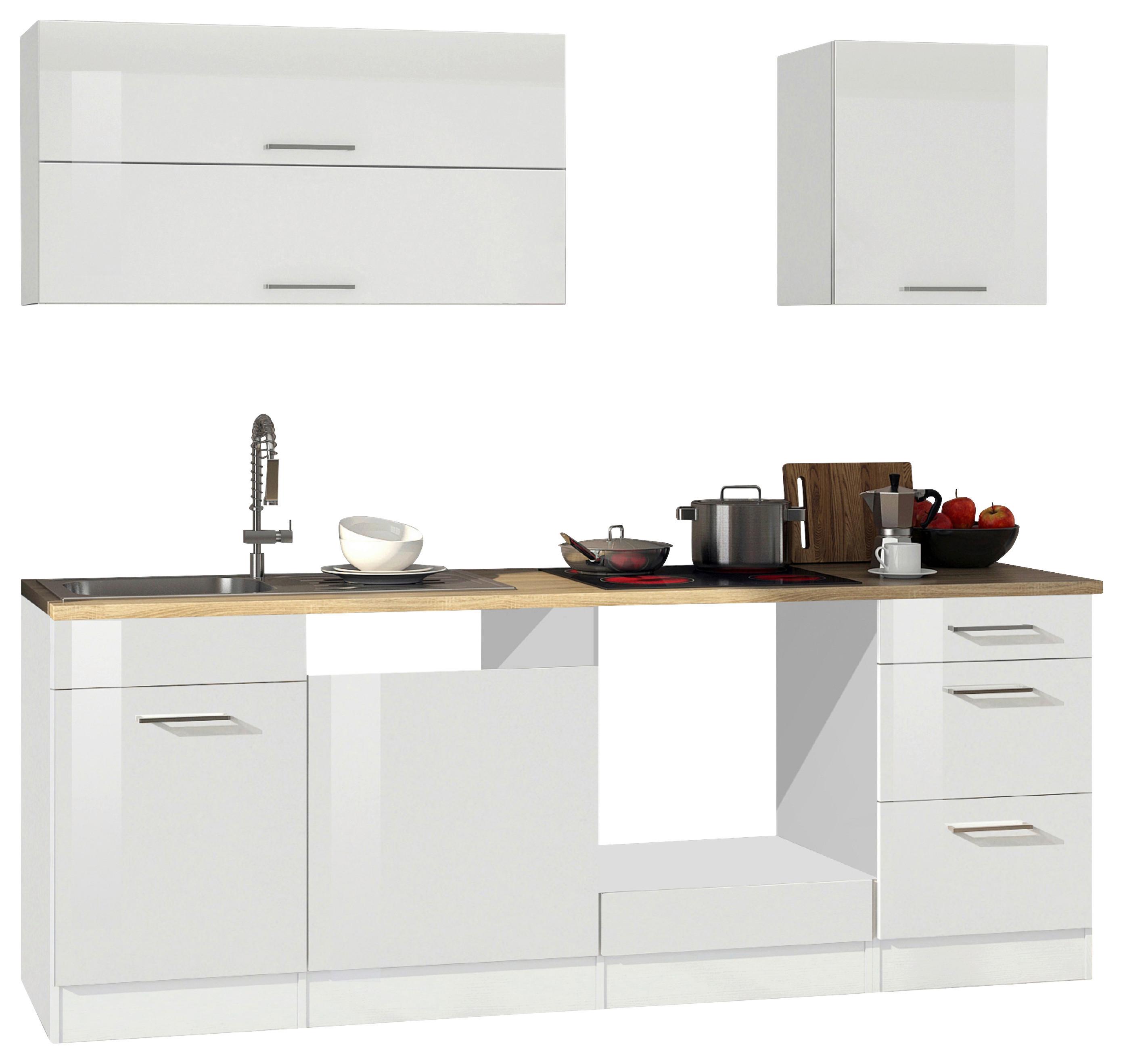 Küchenleerblock Mailand Weiß B: 220 cm - Weiß Hochglanz/Weiß, MODERN, Glas/Holzwerkstoff (220cm) - Held
