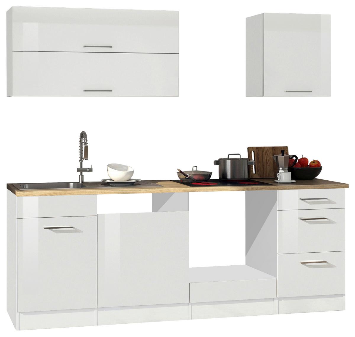 Küchenleerblock Mailand Weiß B: 220 cm - Weiß Hochglanz/Weiß, MODERN, Glas/Holzwerkstoff (220cm) - Held