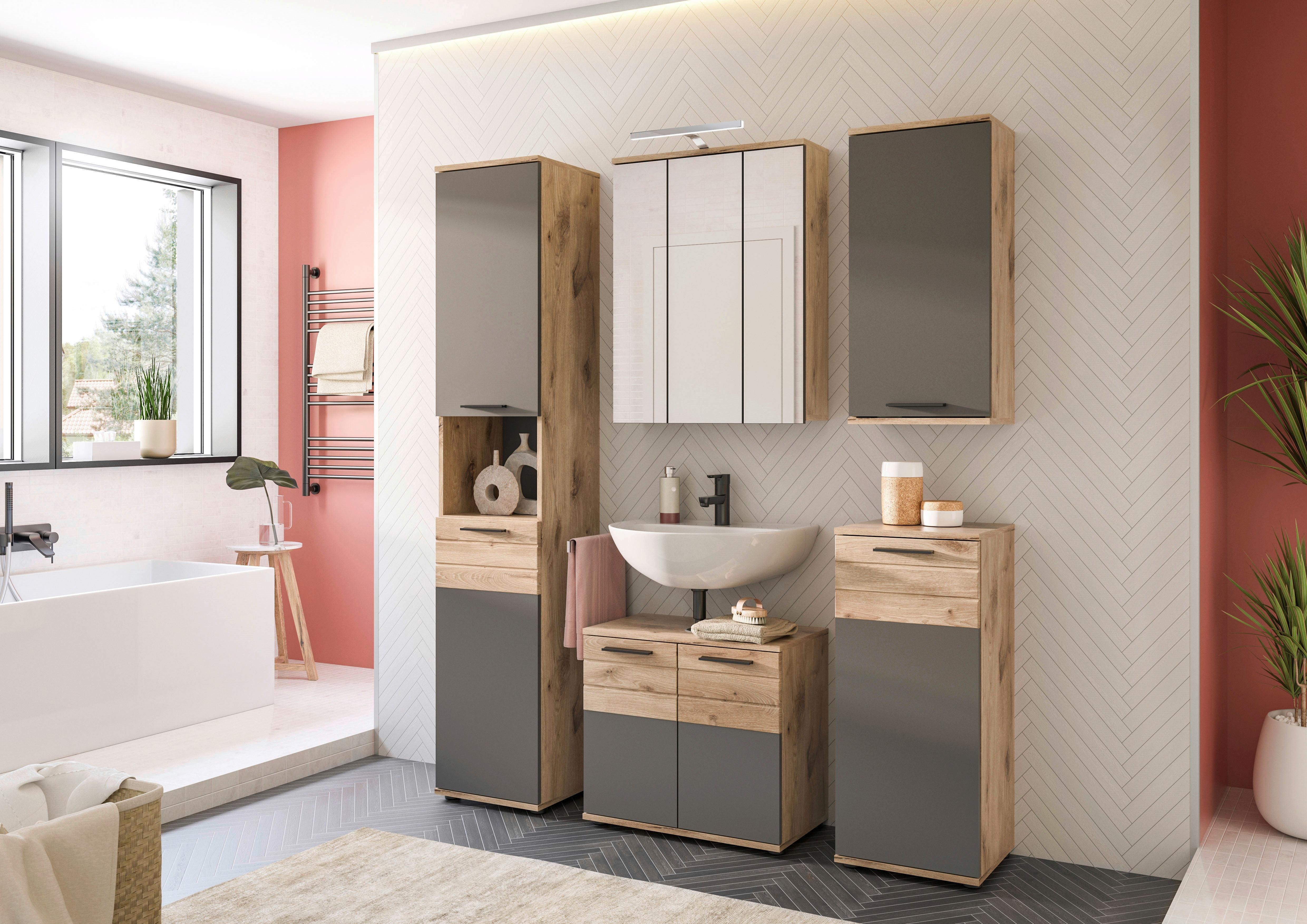 Spiegelschrank Mason Eiche Dekor Grau B:60 Cm - Eichefarben/Grau, MODERN, Glas/Holzwerkstoff (60/77/37cm) - MID.YOU