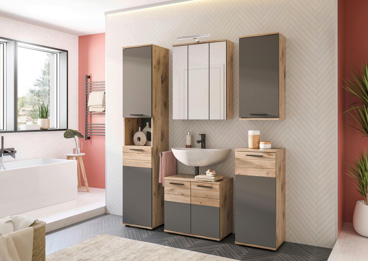 Spiegelschrank Mason Eiche Dekor Grau B:60 Cm - Eichefarben/Grau, MODERN, Glas/Holzwerkstoff (60/77/37cm) - MID.YOU