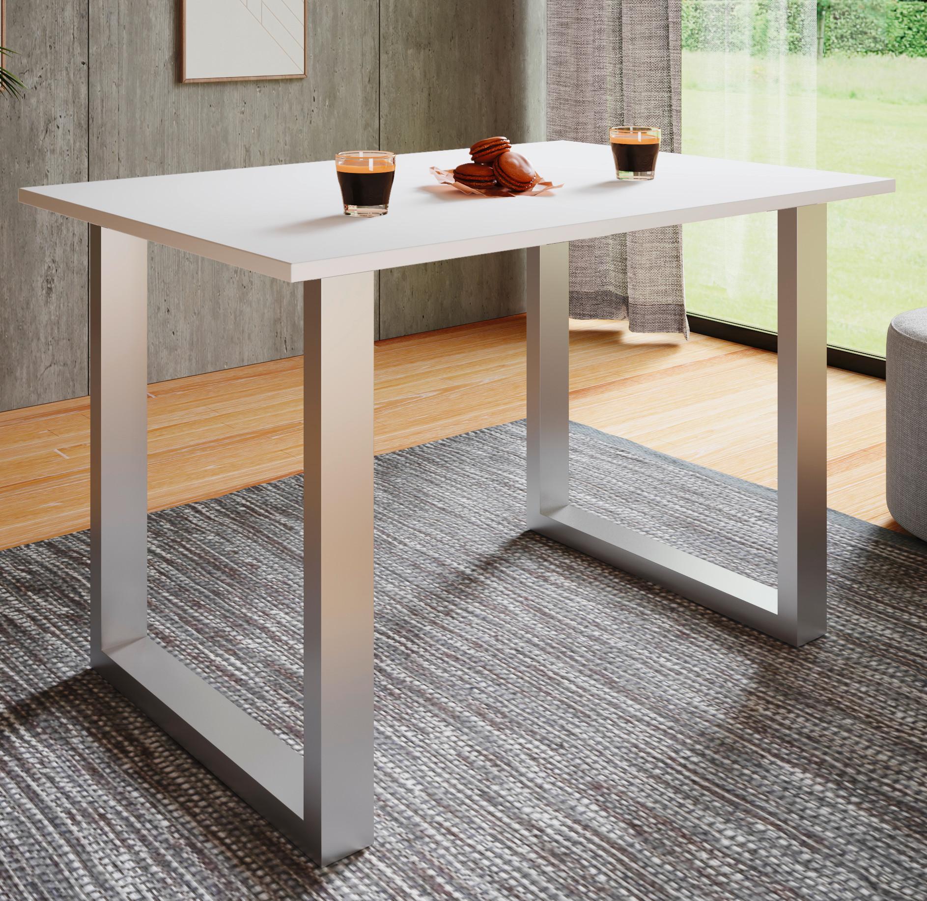 Schreibtisch Lona Weiß B: 110 cm - Silberfarben/Weiß, Design, Holzwerkstoff/Metall (110/76/50cm) - MID.YOU