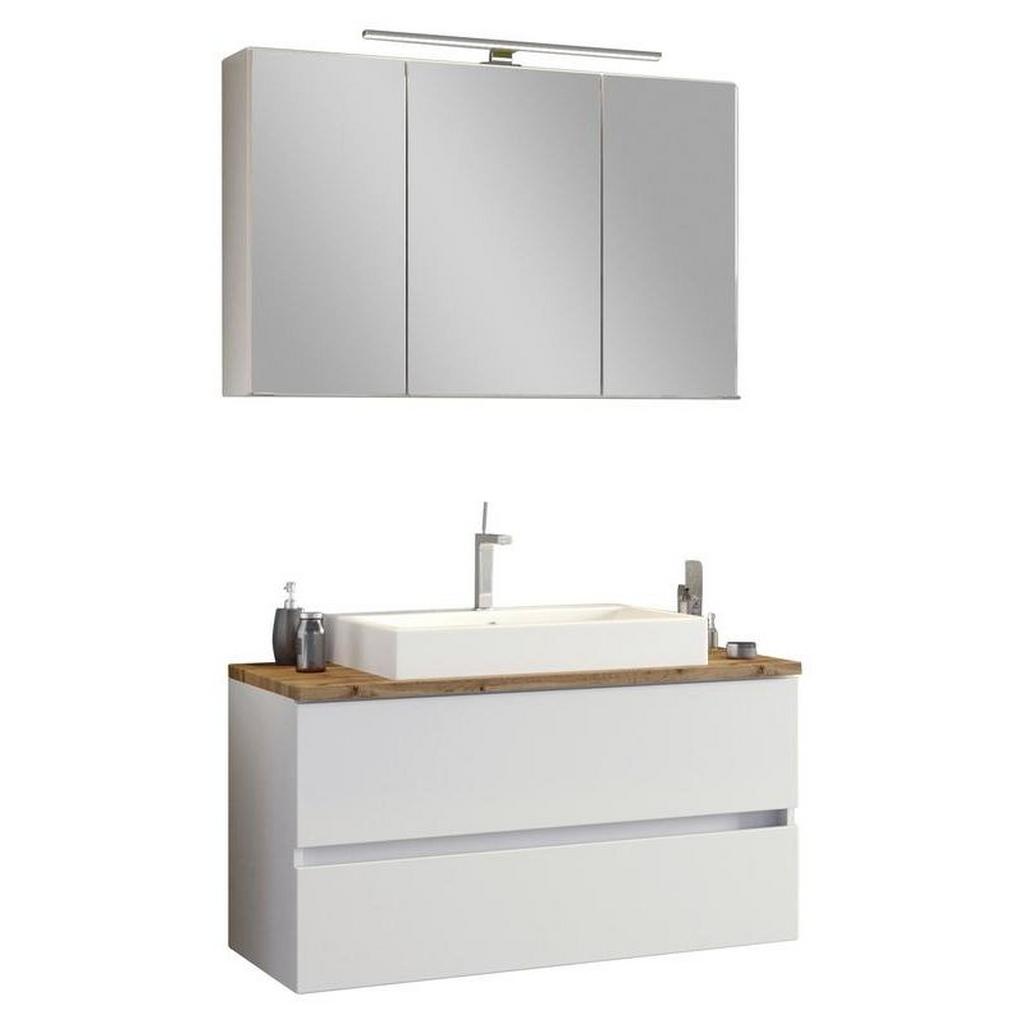 Badmöbel-Set 3-teilig ink. LED Pienza B: 100 cm, Weiß