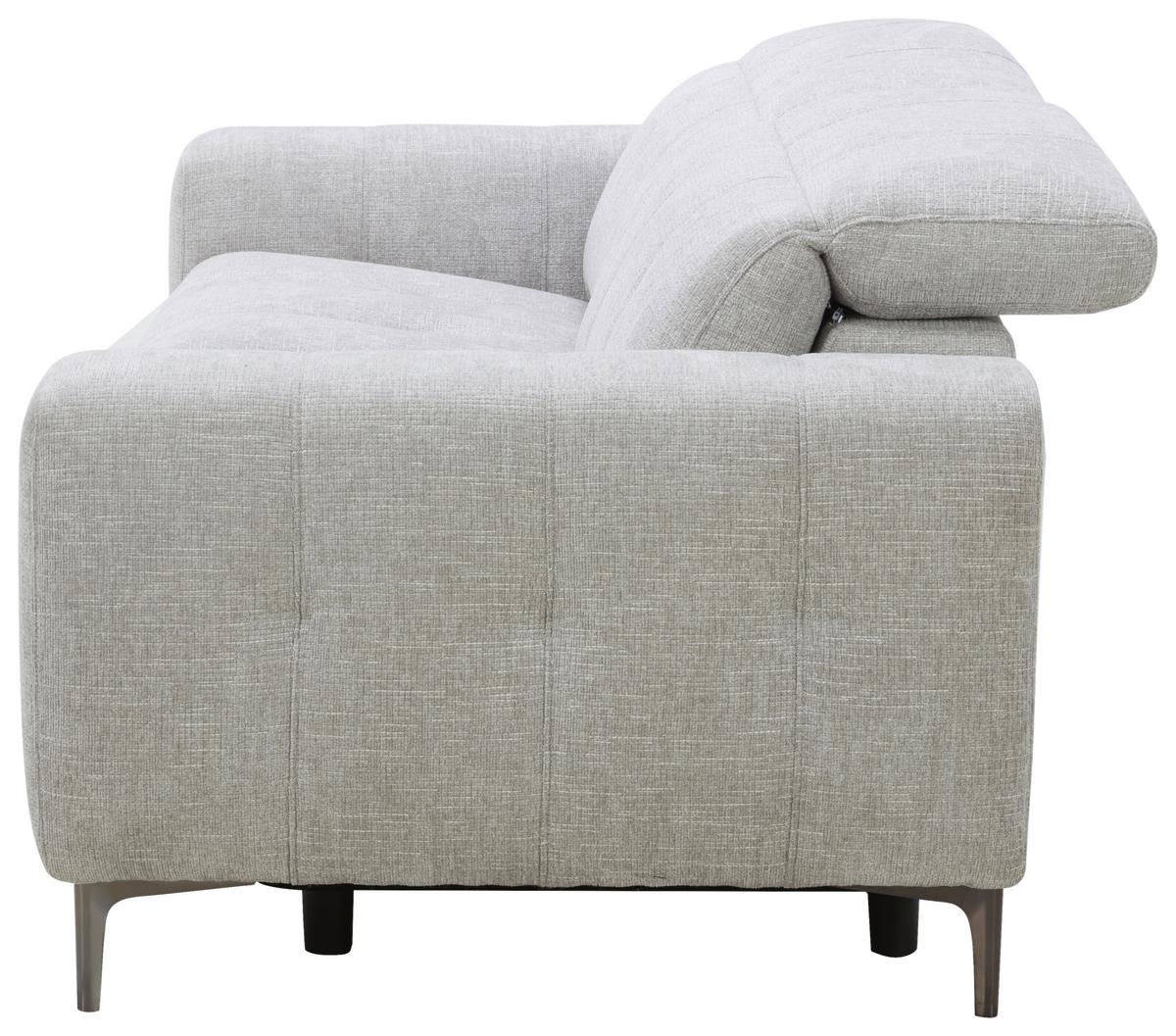 Trojmiestna pohovka ALVARO, sivý zamat, relax.funkcia - sivá/prírodná farba, Modern, kov/drevo (220/79/109cm) - Mömax