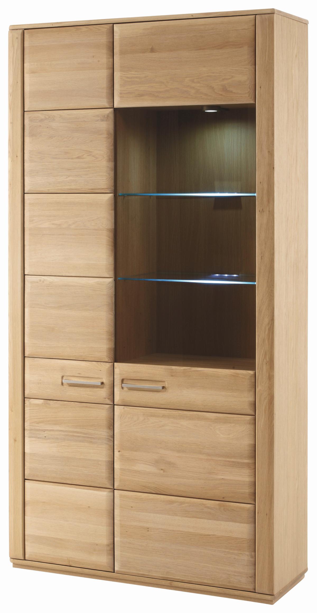 Wohnkombination teilmassiv 4--teilig. Sena Buchefarben - Buchefarben, Design, Glas/Holz (357/209/51cm) - Livetastic
