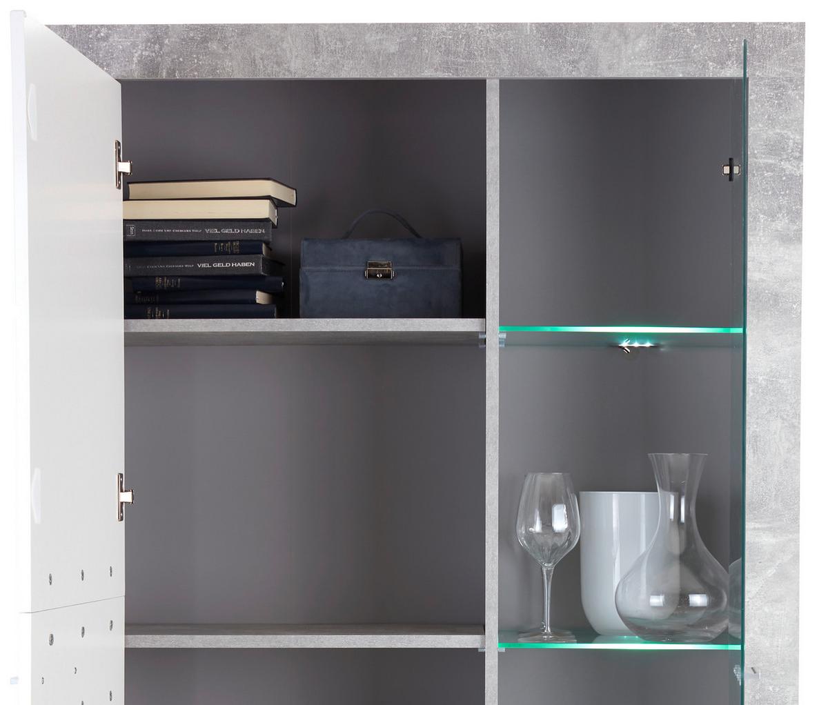 Vitrine Malta B: 96 Cm Inkl. Beleuchtung, Betonoptik/weiß - Schwarz/Weiß, MODERN, Glas/Holzwerkstoff (96/197/35cm)