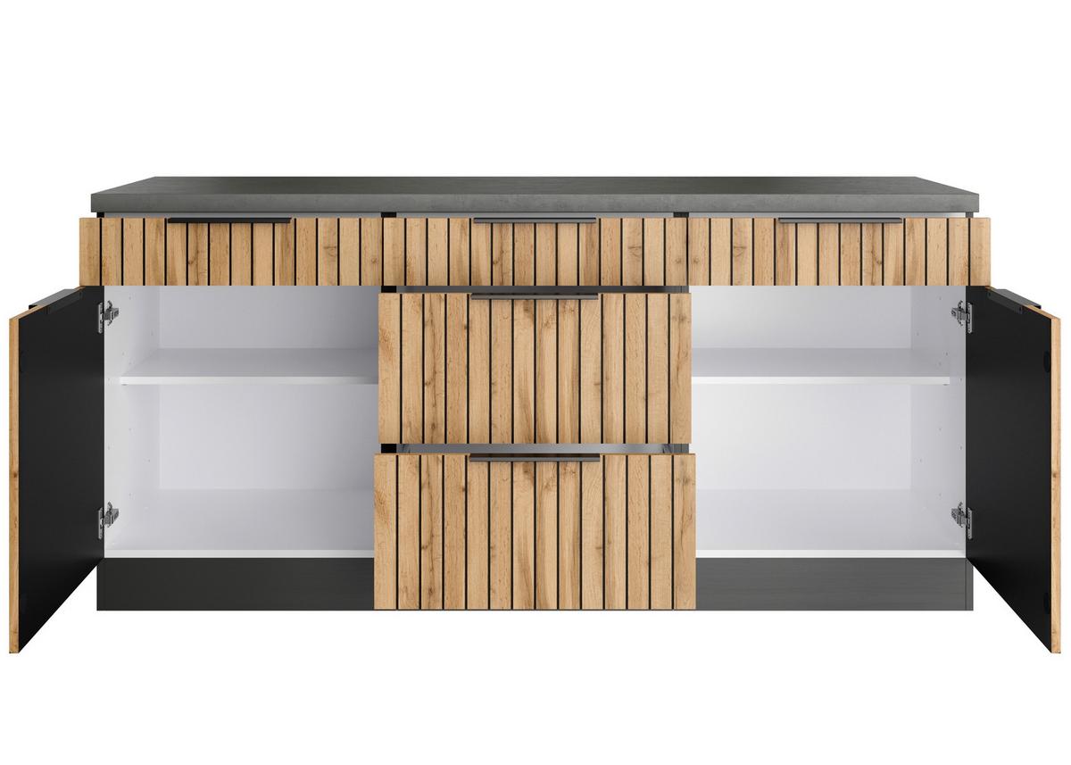 Küchenunterschrank Liverpool Graphit, Eiche Dekor B: 180 cm - Schieferfarben/Eiche Wotan, Basics, Holzwerkstoff (180/85/60cm) - Held