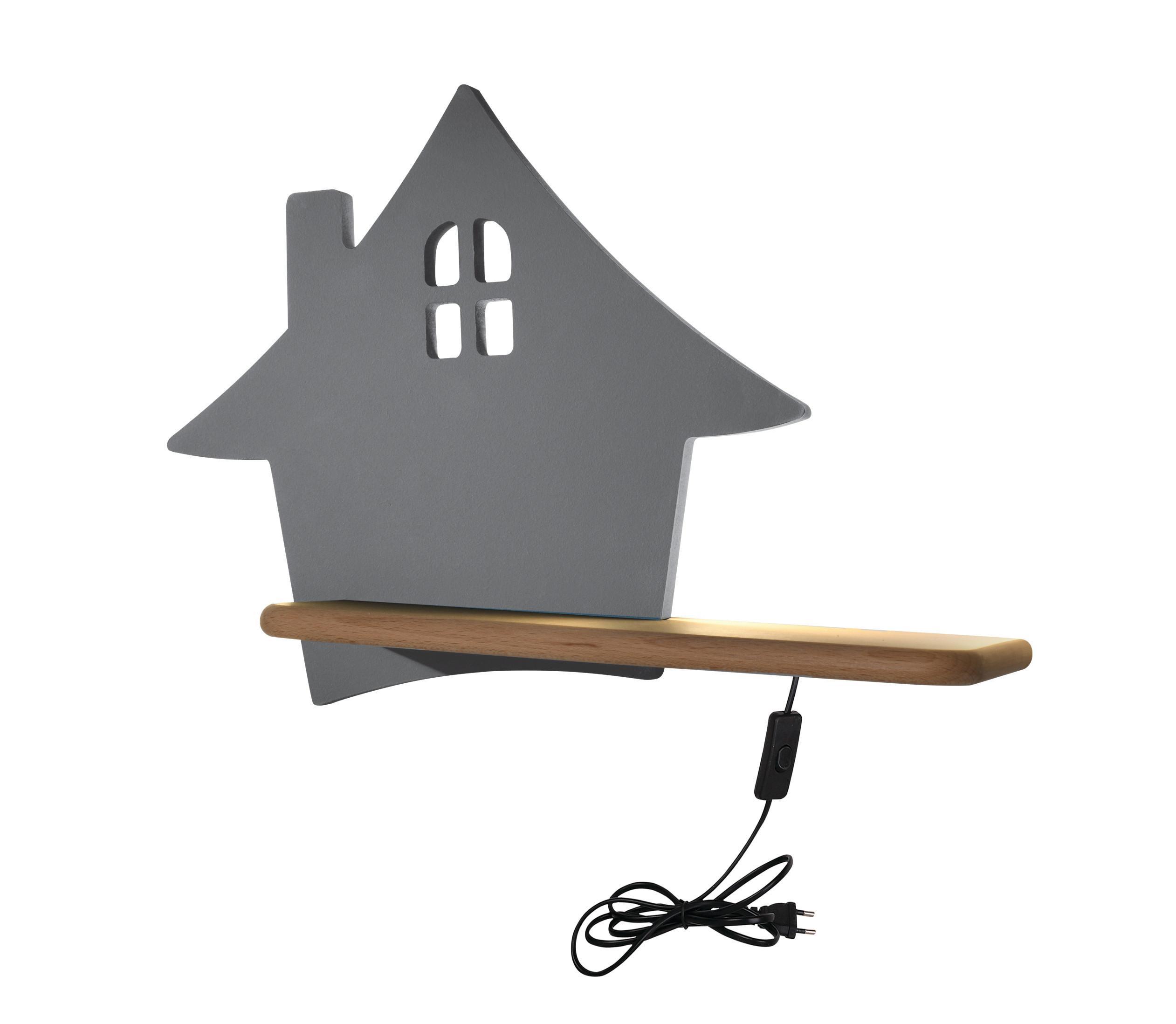 Kinderwandleuchte 21-85191 House - Grau, KONVENTIONELL, Holz/Holzwerkstoff (35/12/26cm)