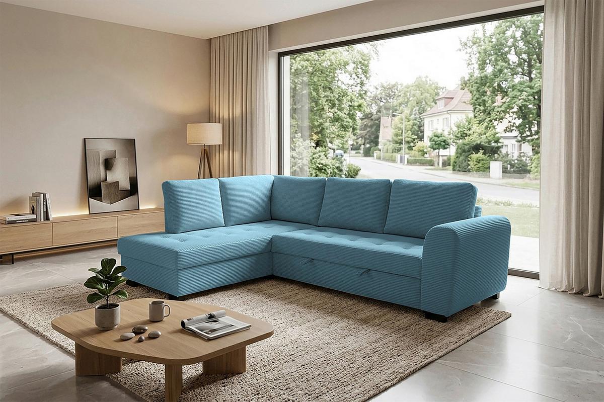 Ecksofa John Hellblau S: 178x239 cm - Schwarz/Hellblau, Trend, Textil (178/239cm)