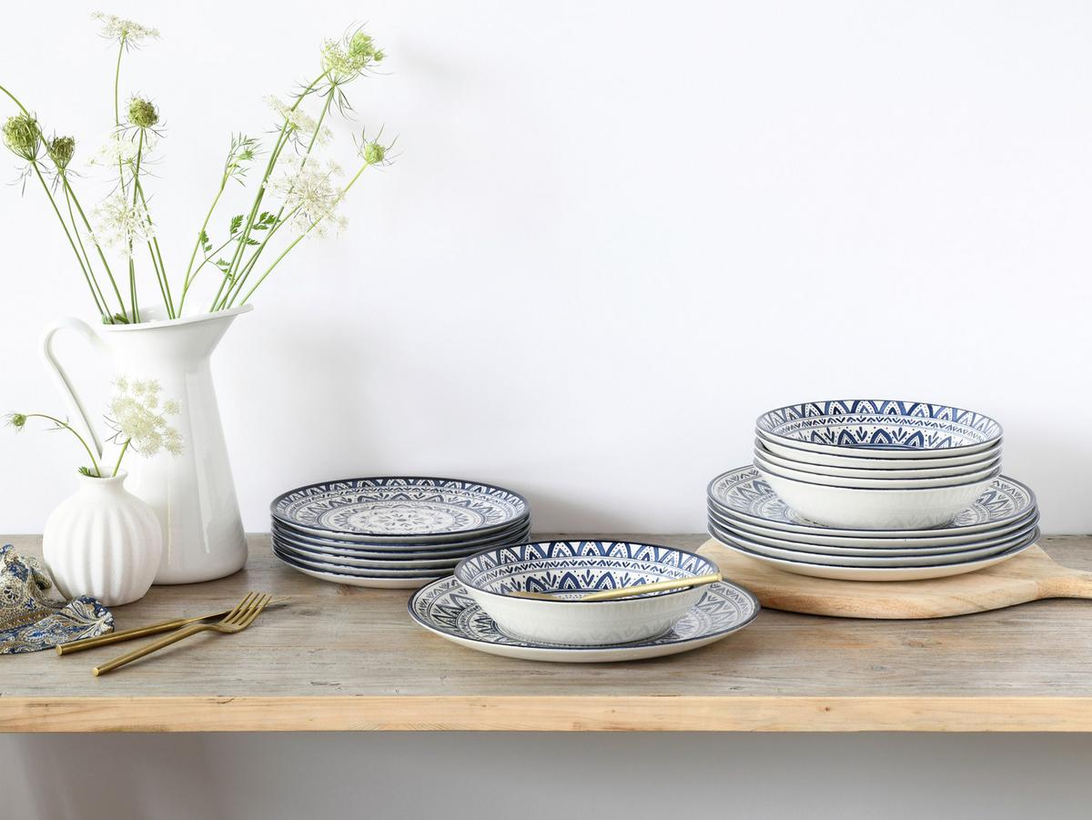 Tafelservice Mexico Blau Blau, Multicolor, Weiß 18--Teilig - Blau/Multicolor, Basics, Keramik - Creatable