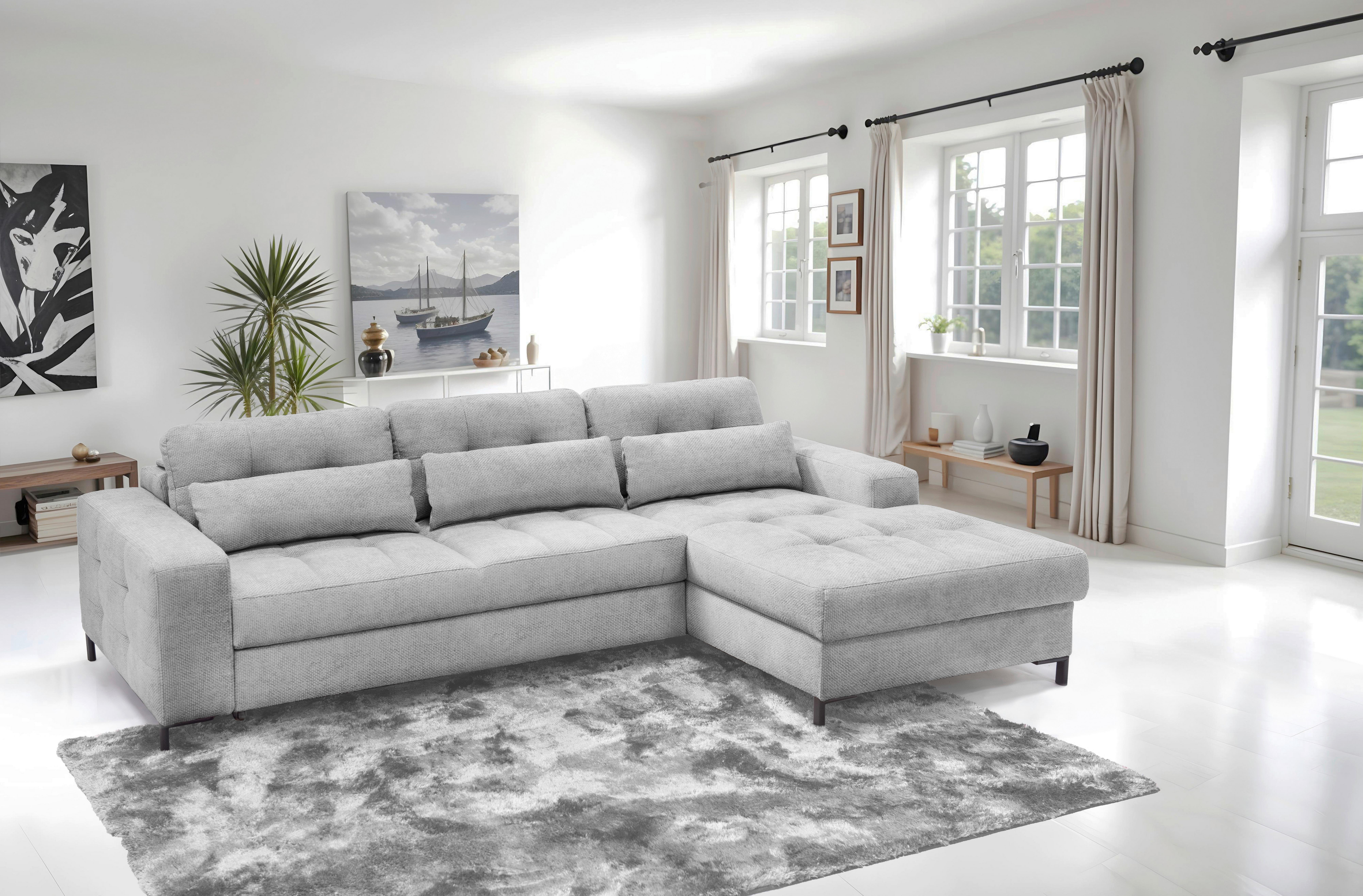 Ecksofa Bonito, Hellgrau Schenkel: 255x176 cm - Hellgrau/Schwarz, Design, Textil (260/176cm) - Livetastic