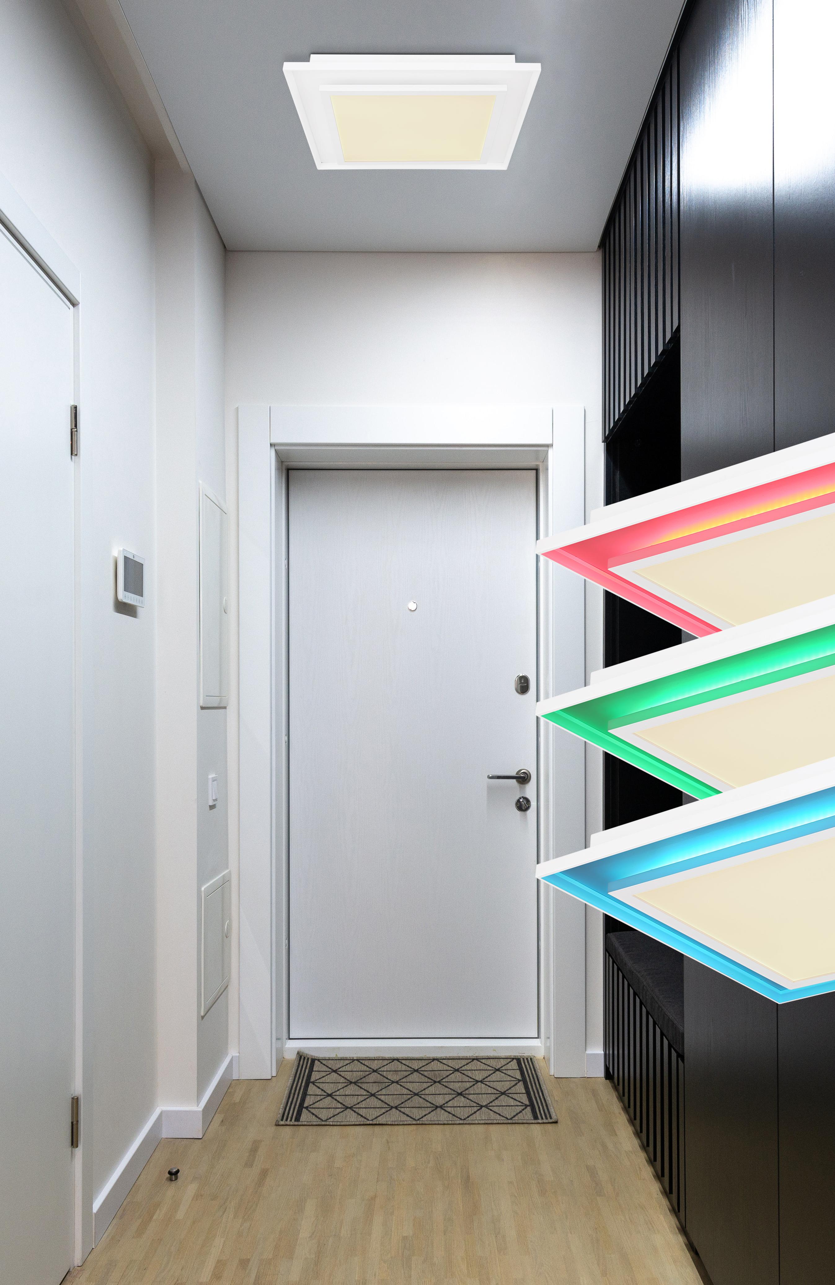 LED-Deckenleuchte L: 44,3 cm mit Fernbedienung - Weiß, Design, Kunststoff/Metall (44,3/44,3/6,3cm) - Globo