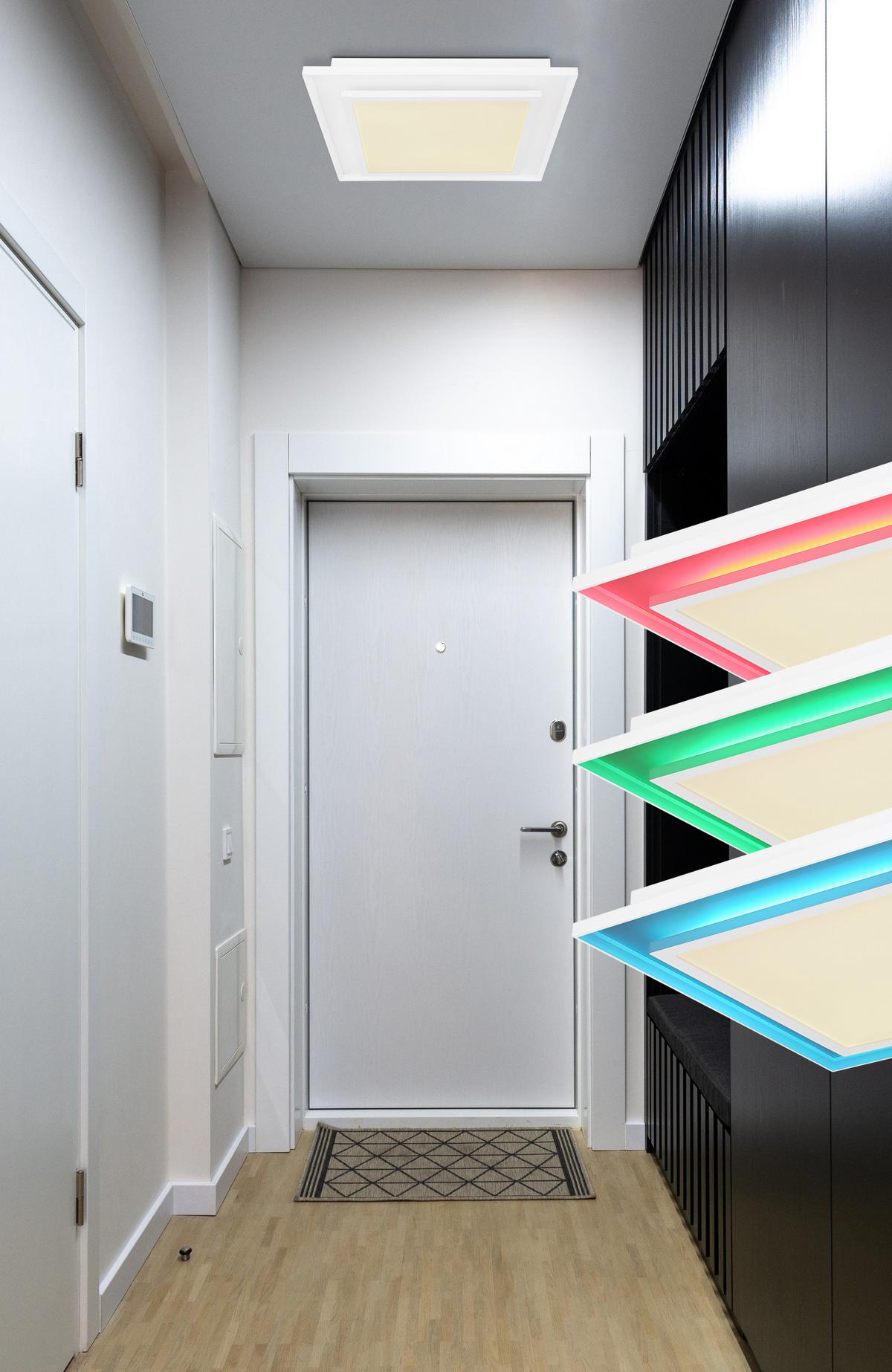 LED-Deckenleuchte L: 44,3 cm mit Fernbedienung - Weiß, Design, Kunststoff/Metall (44,3/44,3/6,3cm) - Globo