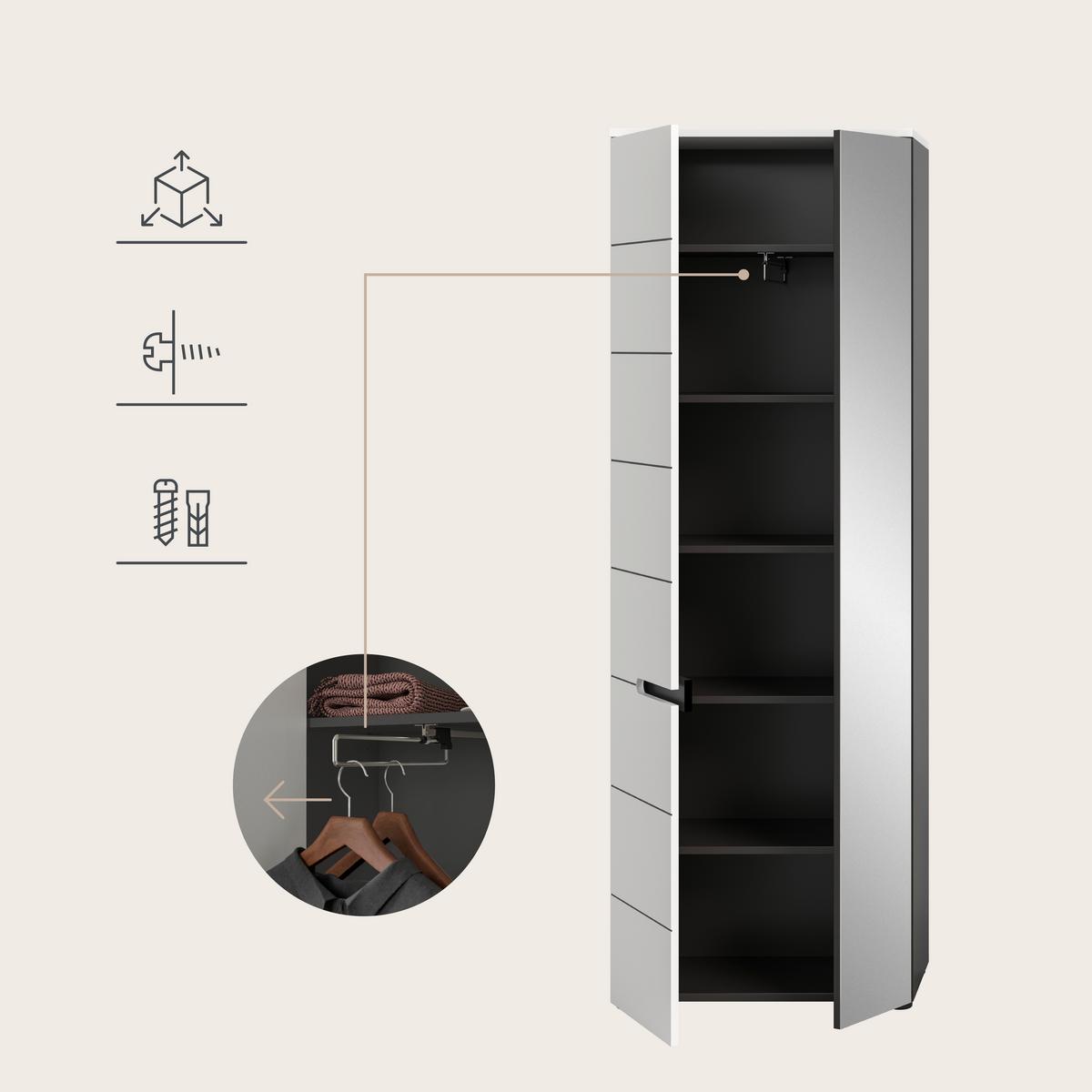 Garderobe Canu 3-Teilig Grau/Weiß B: 160 cm - Weiß/Grau, Basics, Holzwerkstoff (160/190/37cm) - Livetastic