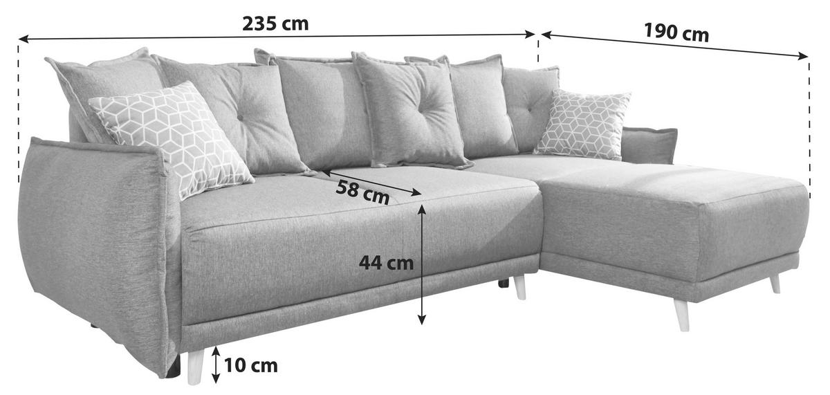 Ecksofa mit Schlaffunktion und Bettkasten Lazy Lukka Webstoff - Hellbraun/Beige, Basics, Textil (235/190cm) - MID.YOU