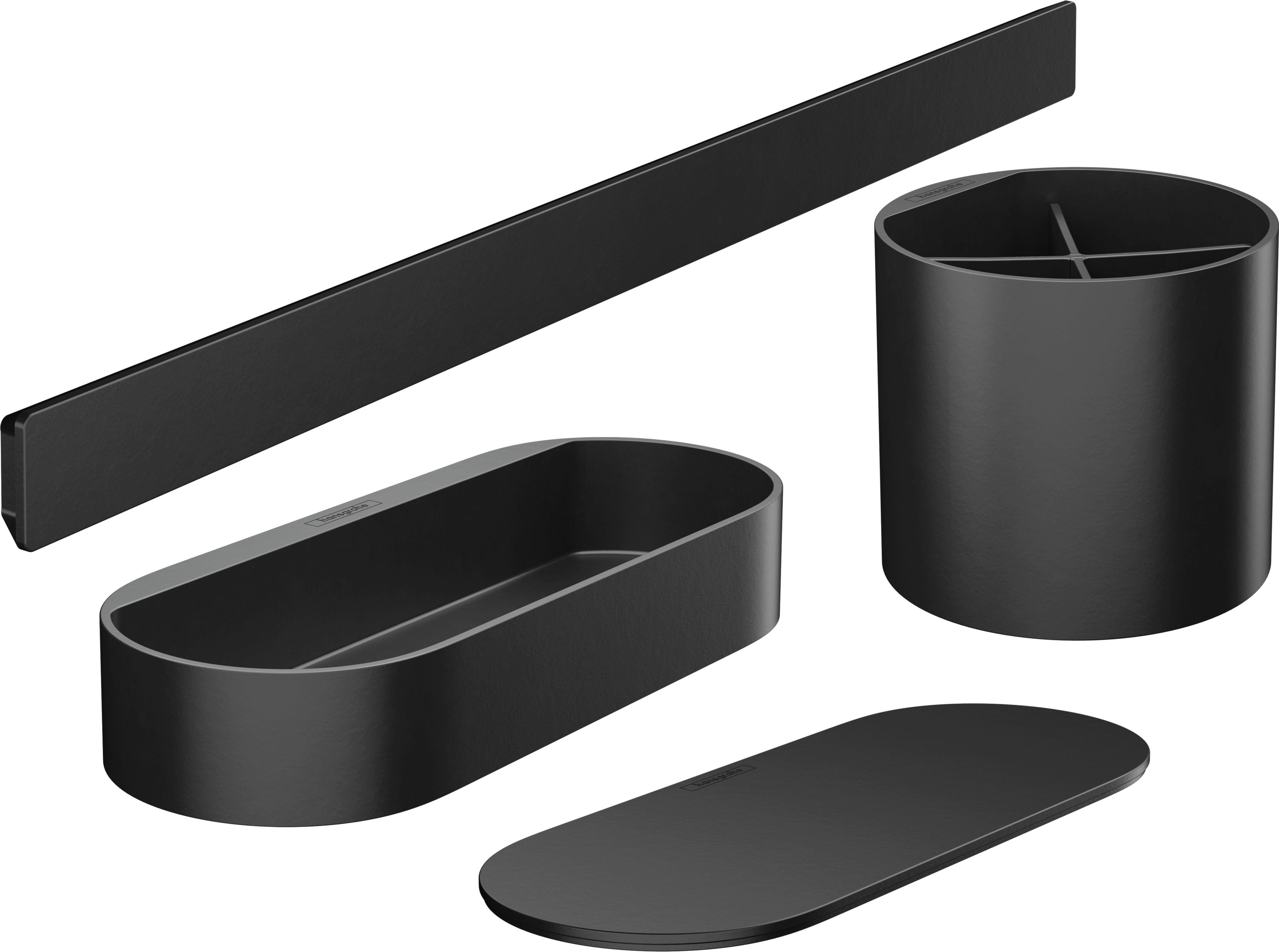 Badaccessoires 4-Tlg. Wallstoris Msw Schwarz - Schwarz, Basics, Kunststoff (64,5/24,4/16,4cm) - Hansgrohe
