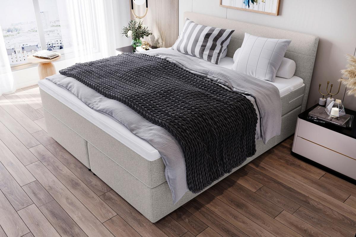 Boxspringbett mit Topper 160x200 Catania - Chromfarben/Hellgrau, KONVENTIONELL, Textil (160/200cm)