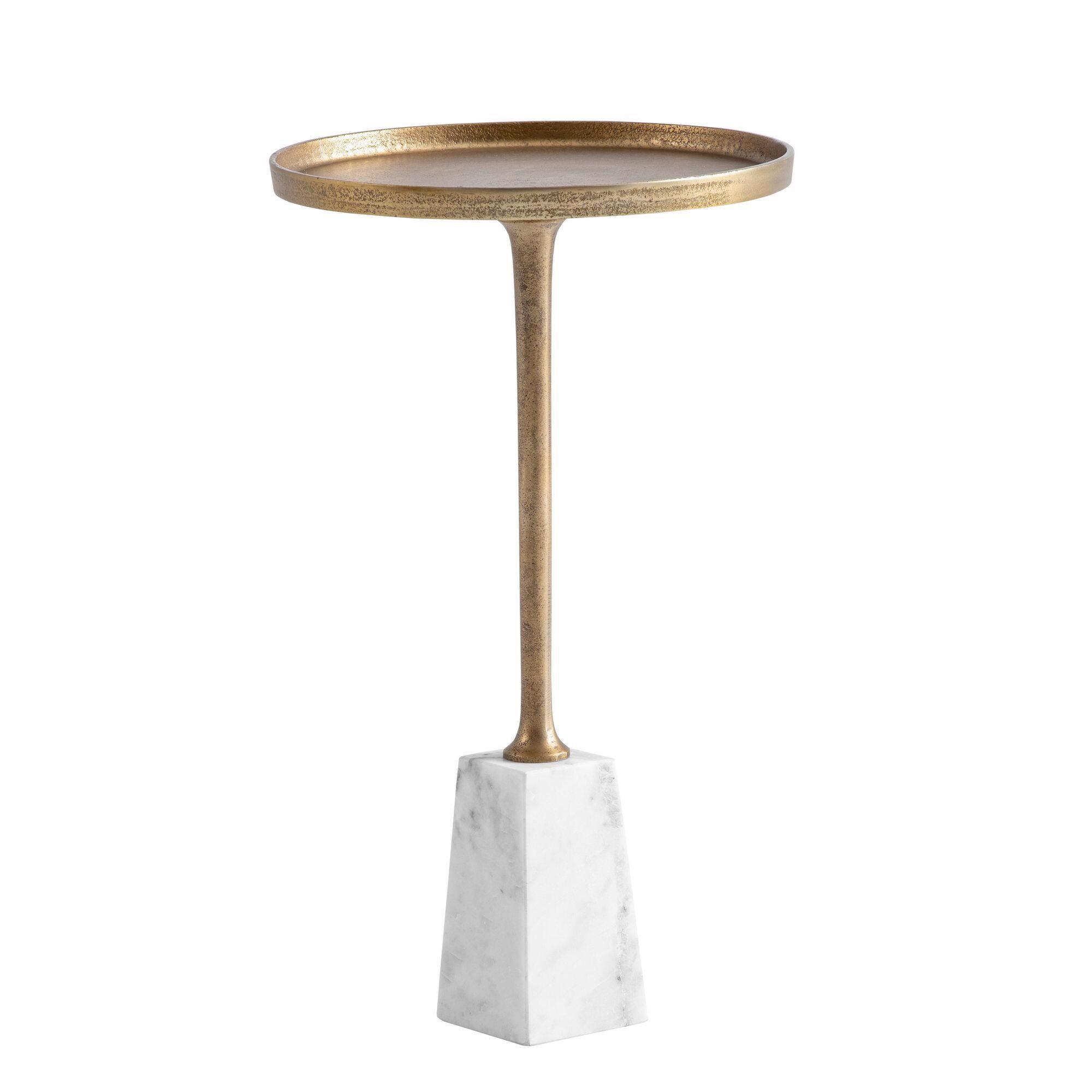 Beistelltisch Weiß, Goldfarben L: 34 cm - Goldfarben/Weiß, Design, Stein/Metall (34/34/58cm) - Livetastic