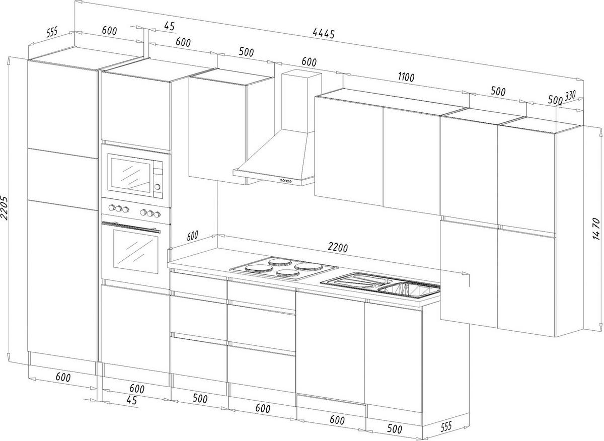 Küchenzeile Premium M. Geräten 445 Cm Grau/eiche Dekor - Eichefarben/Grau, Basics, Holzwerkstoff (445cm) - Respekta