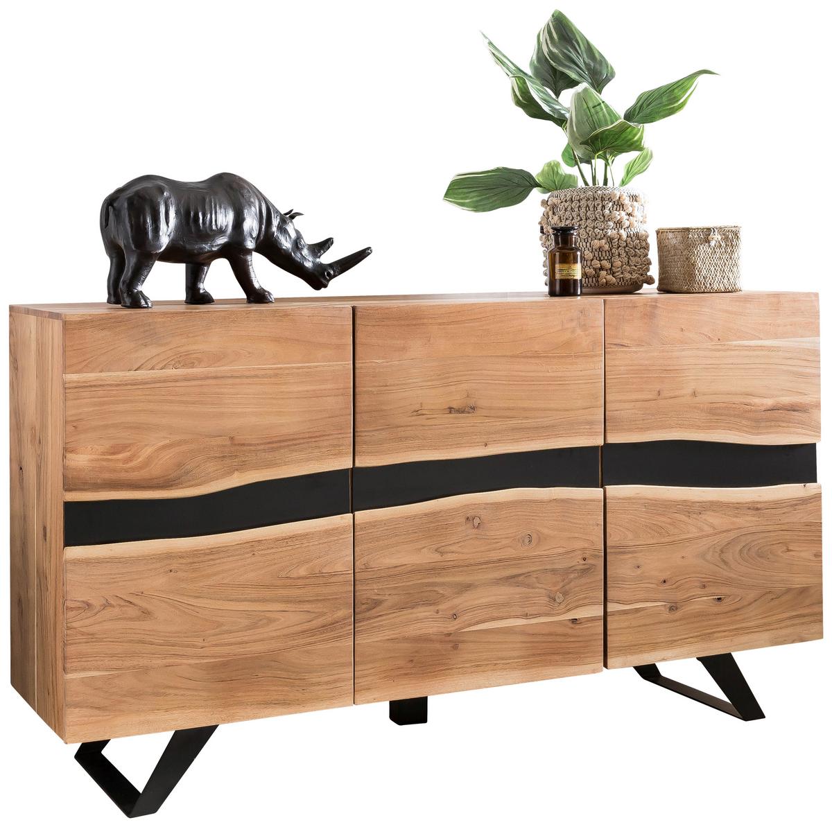 Sideboard Akazie Sheeshamfarben B: 148 cm - Schwarz/Akaziefarben, Design, Holz (148/85/43cm) - MID.YOU