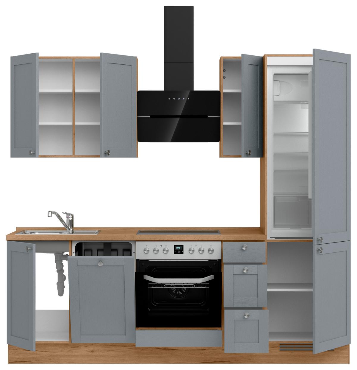 Kuchyňská linka 240 cm modrošedá / barva dub - barvy dubu/modrošedá, Romantický / Rustikální, kov/kompozitní dřevo (240cm) - Nobilia