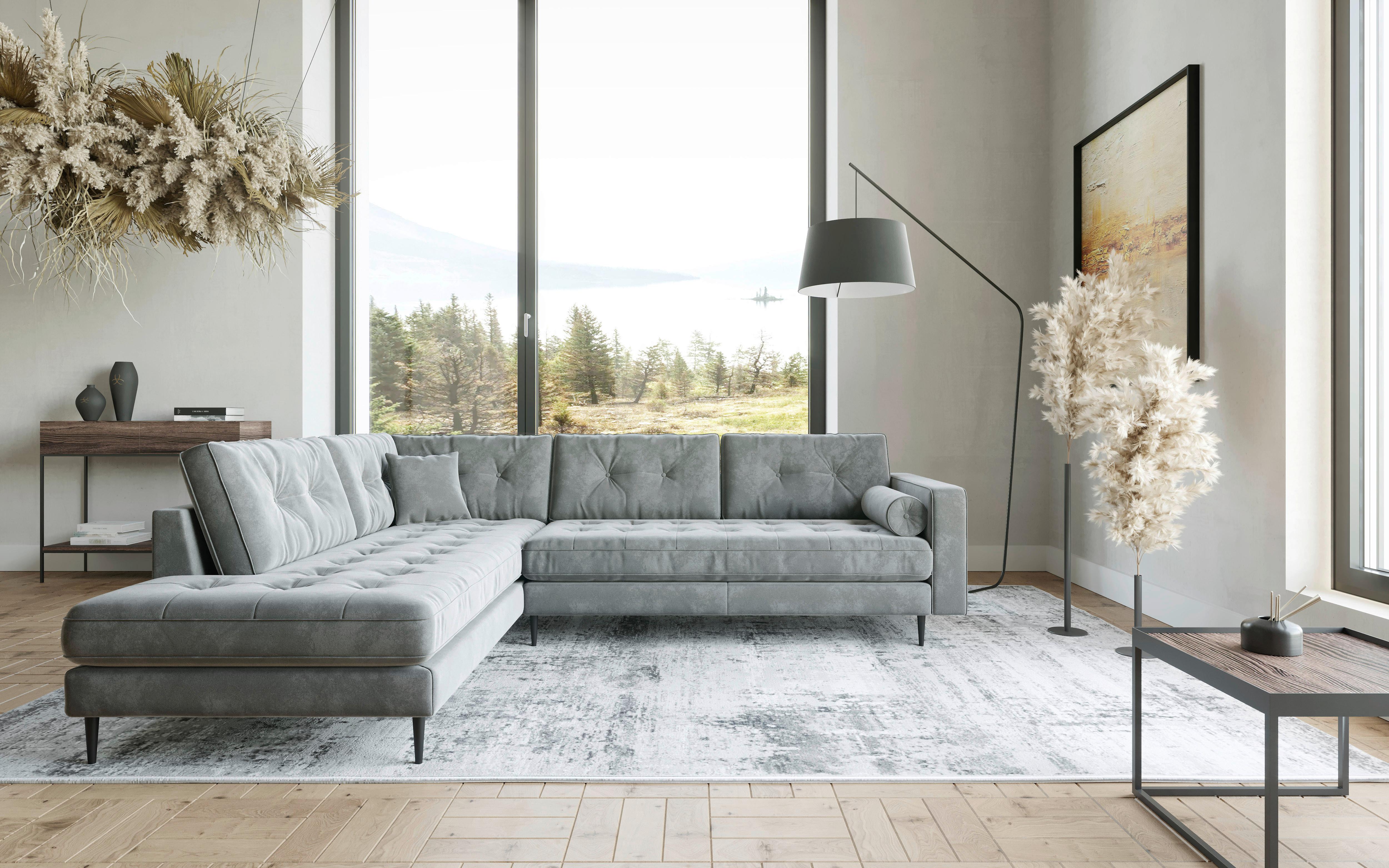 Ecksofa Scott - Edelstahlfarben/Anthrazit, Design, Textil (259/205cm) - Livetastic