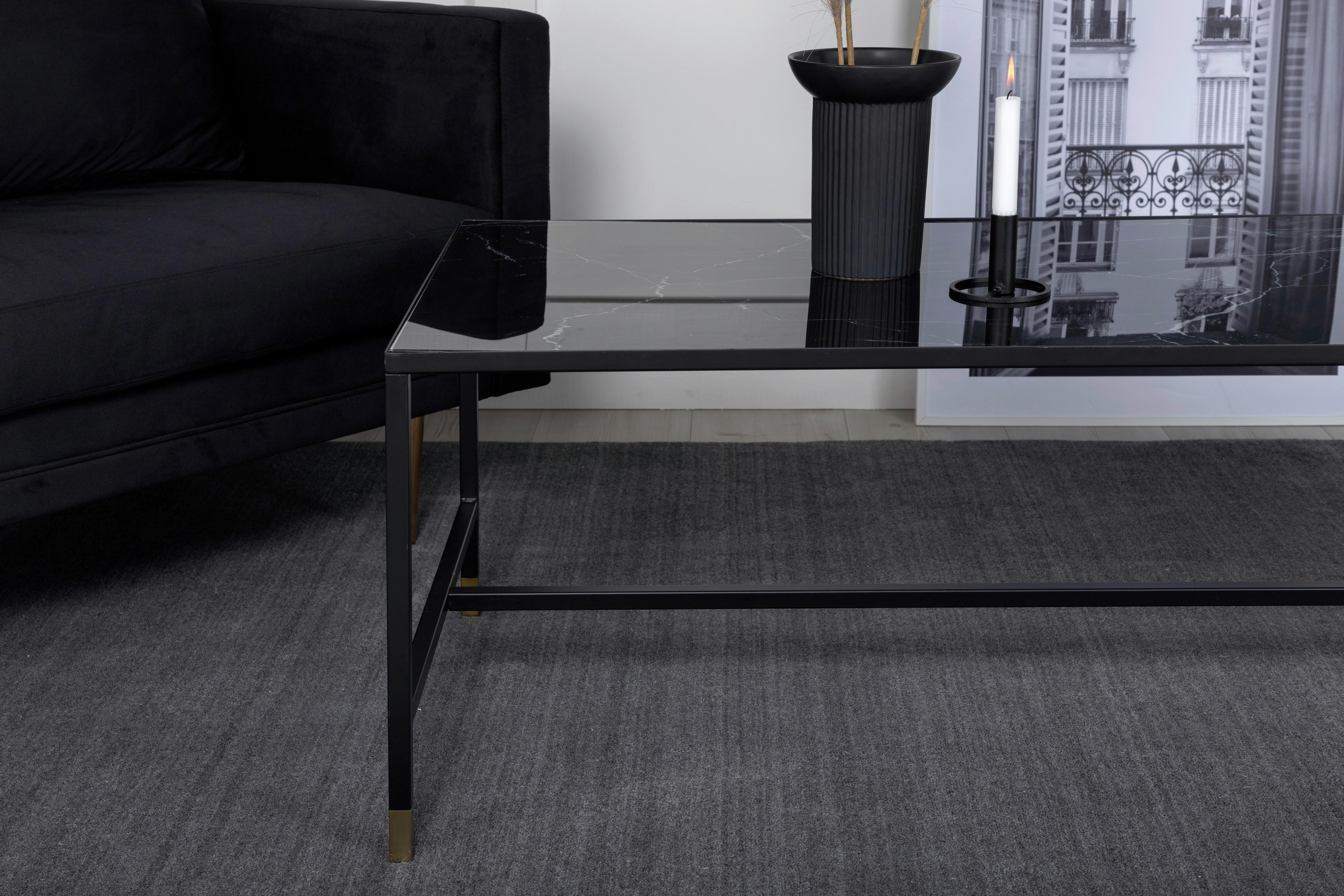 Couchtisch Dipp - Messingfarben/Schwarz, Design, Glas/Metall (130/60/48cm) - Livetastic