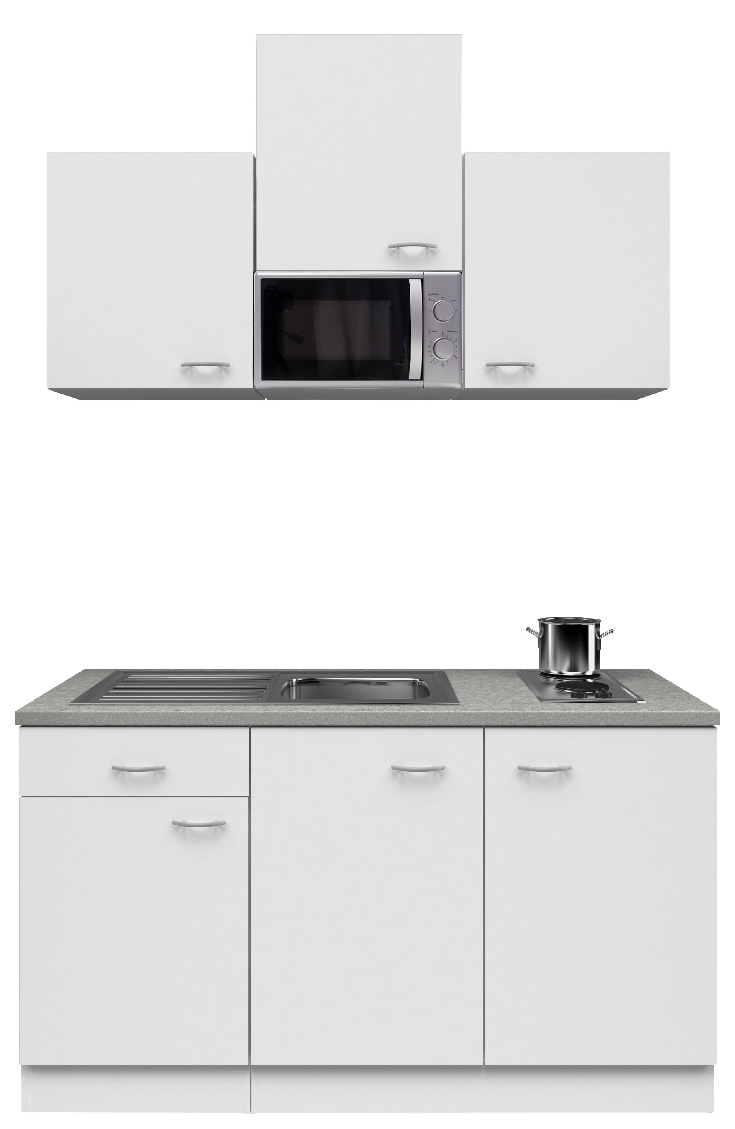Minikuchyňa WITO vrátane spotrebičov a drezu - biela/farba ušľachtilej ocele, Modern, kompozitné drevo/plast (150cm) - MID.YOU