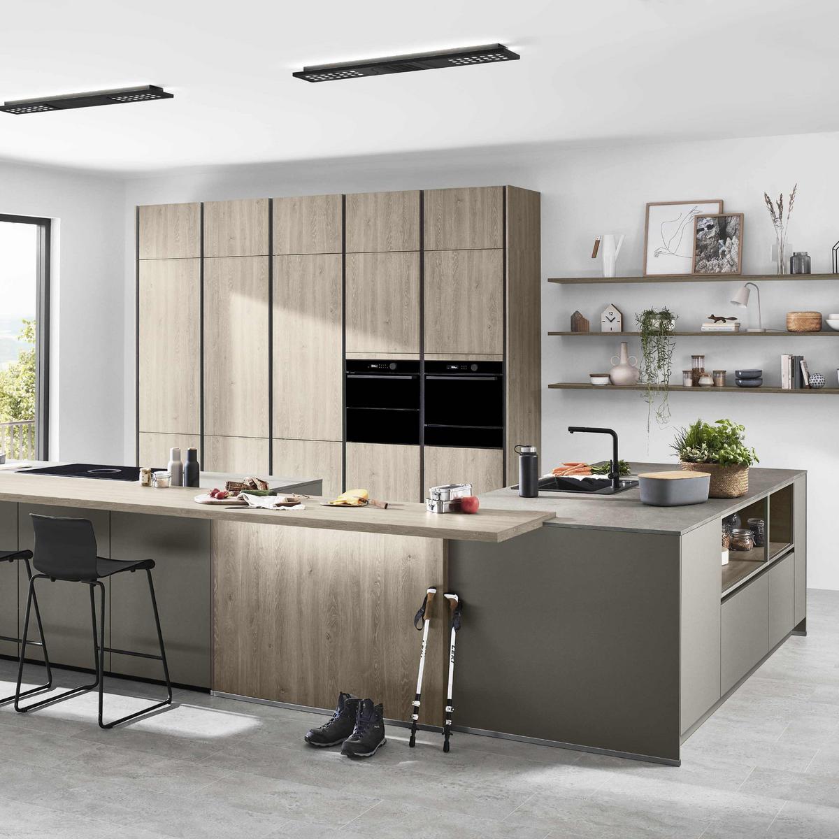 Einbauküche Riga/Eastbourne Frei Planbar Klassisch - Erlefarben/Grau, MODERN, Holzwerkstoff - Vertico