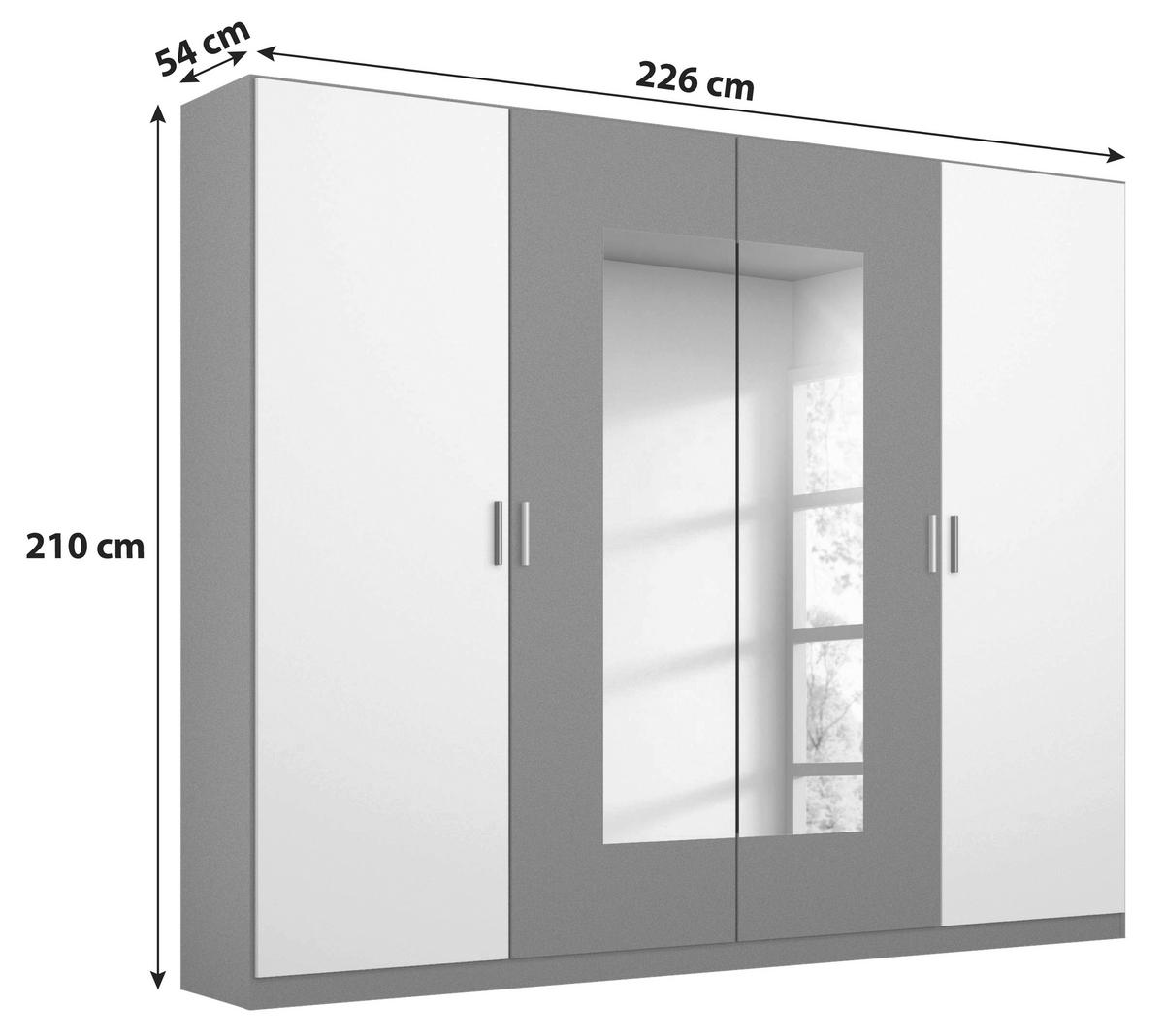 Drehtürenschrank Mit Spiegel 226cm Borneo, Weiß/Grau - Weiß/Grau, Basics, Holzwerkstoff (226/210/54cm) - Rauch Möbel