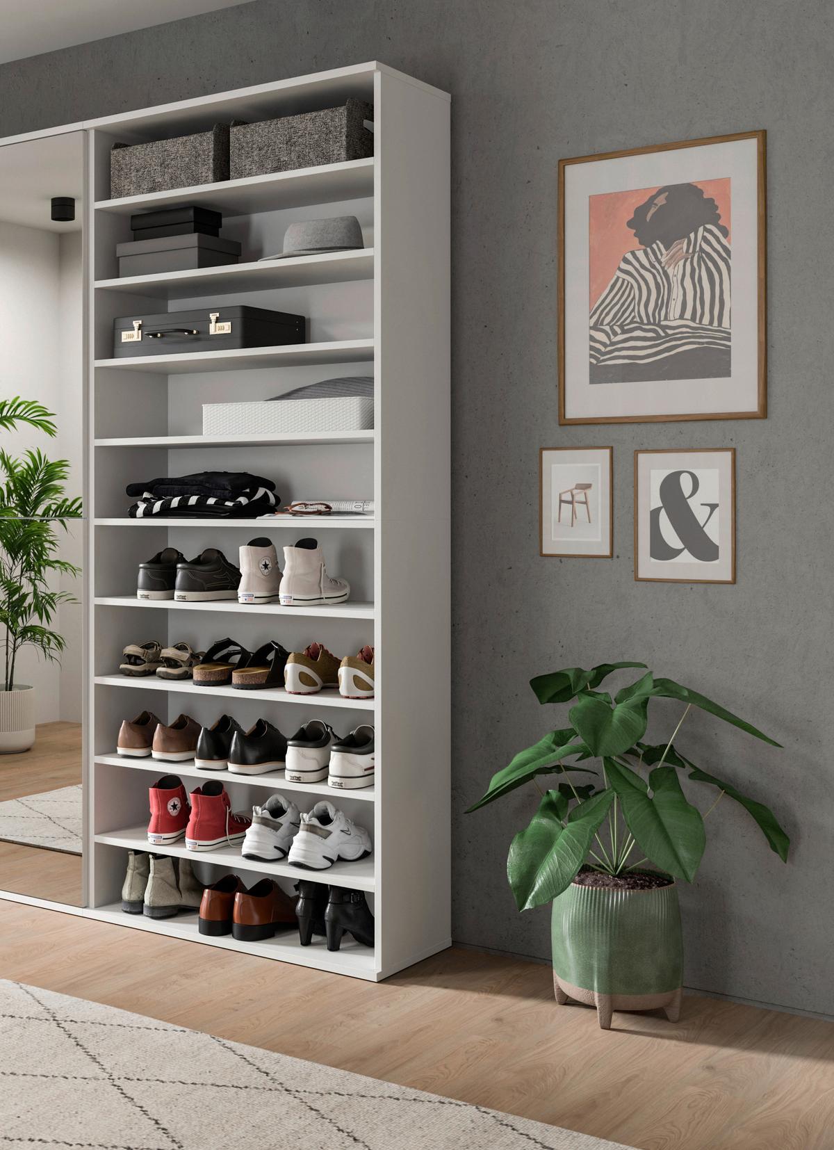 Schuhregal Projekt X Weiß B: 80 Cm - Weiß Hochglanz/Schwarz, Design, Holzwerkstoff (80/193/34cm) - Livetastic