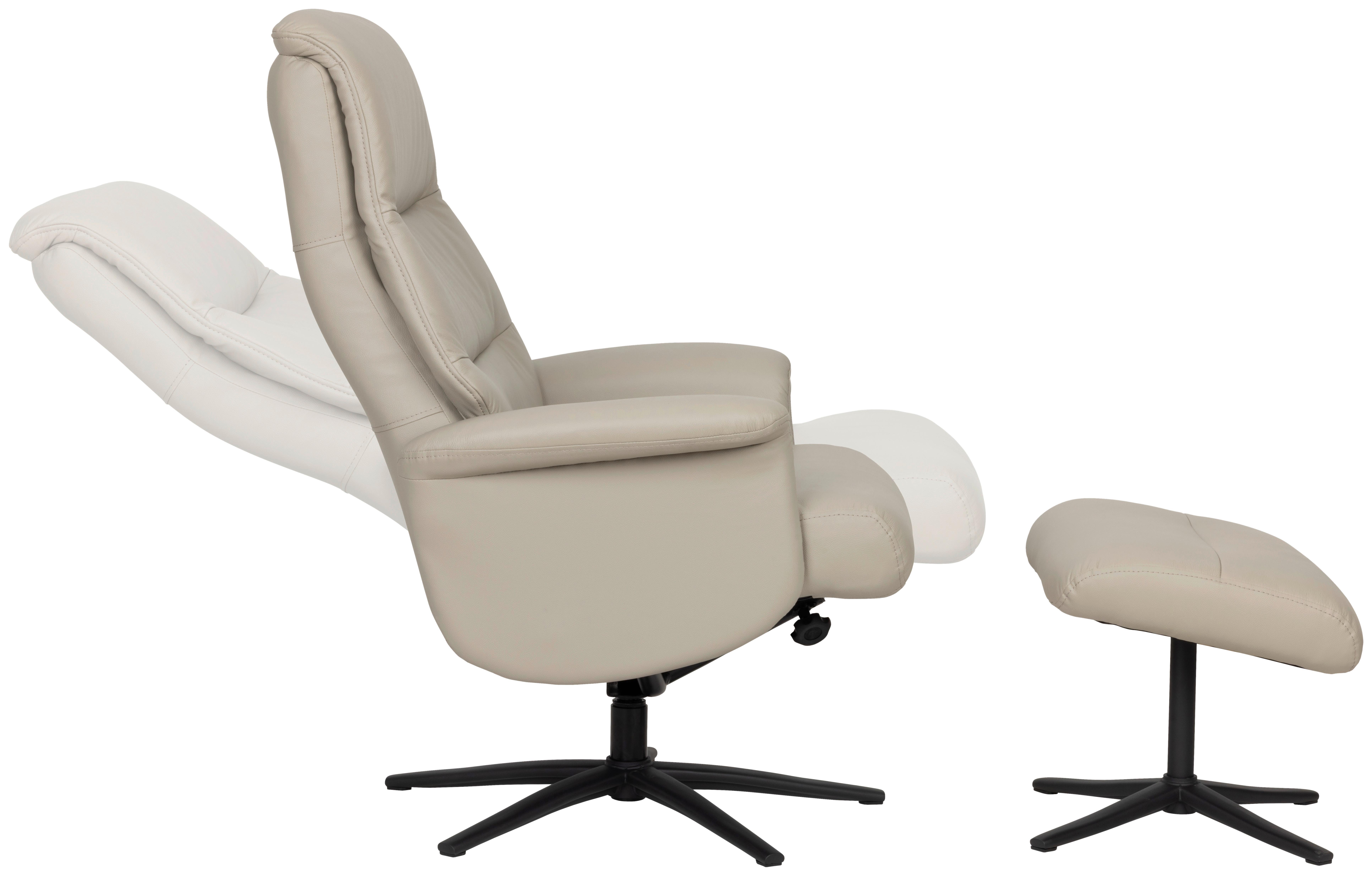 Relaxsesselset Repose Hellgrau B: 76 cm - Hellgrau/Schwarz, Design, Leder/Textil (76/107/79cm) - Livetastic