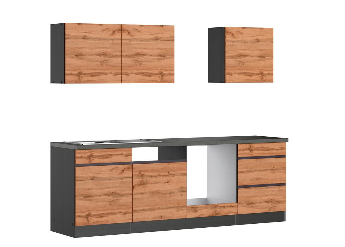 Küchenzeile Turin ohne Geräte B: 240 cm Graphit/Eiche Dekor - Eiche Wotan/Graphitfarben, Design, Holzwerkstoff (240cm) - Held