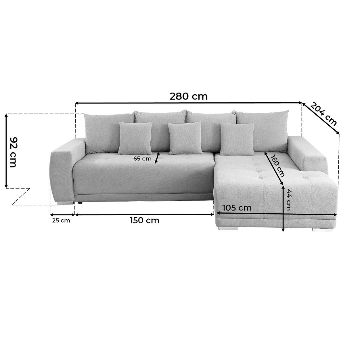 Ecksofa Madeleine Beige S: 280x204cm - Beige/Silberfarben, Design, Textil (280/204cm) - MID.YOU