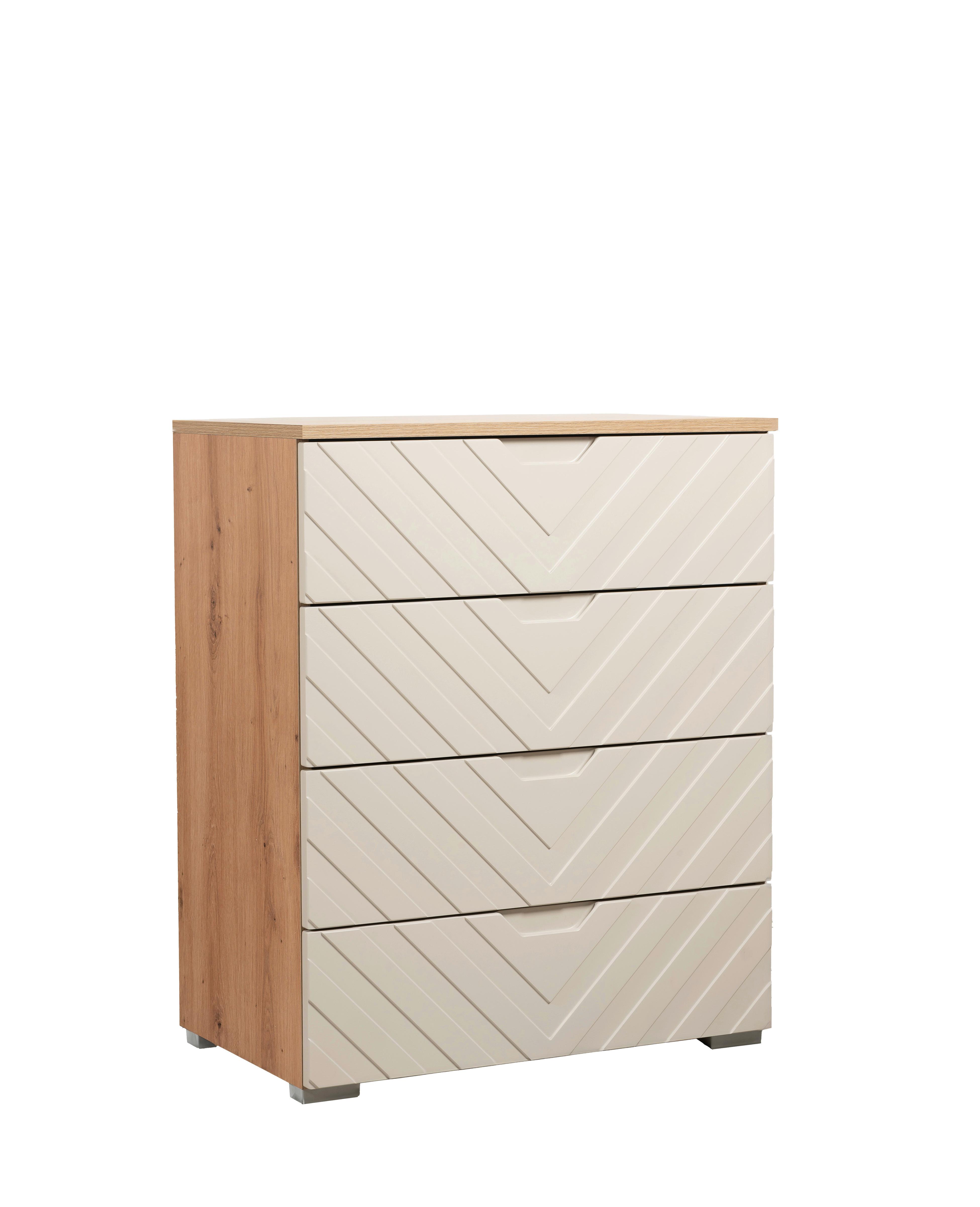 Komoda Sun, farba kašmírová, š: 65 cm - kašmírová/dub artisan, Modern, kompozitné drevo (65/80/40cm)