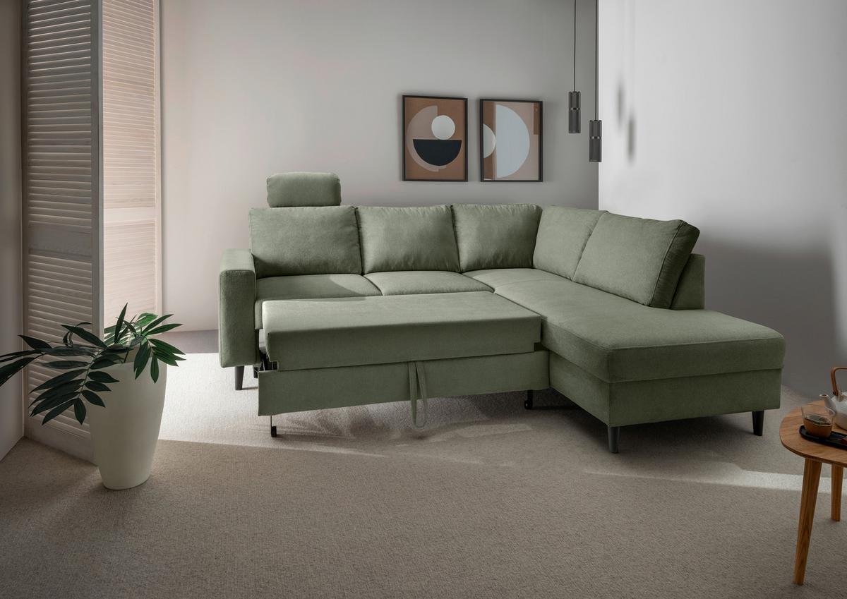 Eckschlafsofa Passione Mintgrün S: 242x200 Cm - Schwarz/Mintgrün, MODERN, Textil (242/200cm) - Livetastic