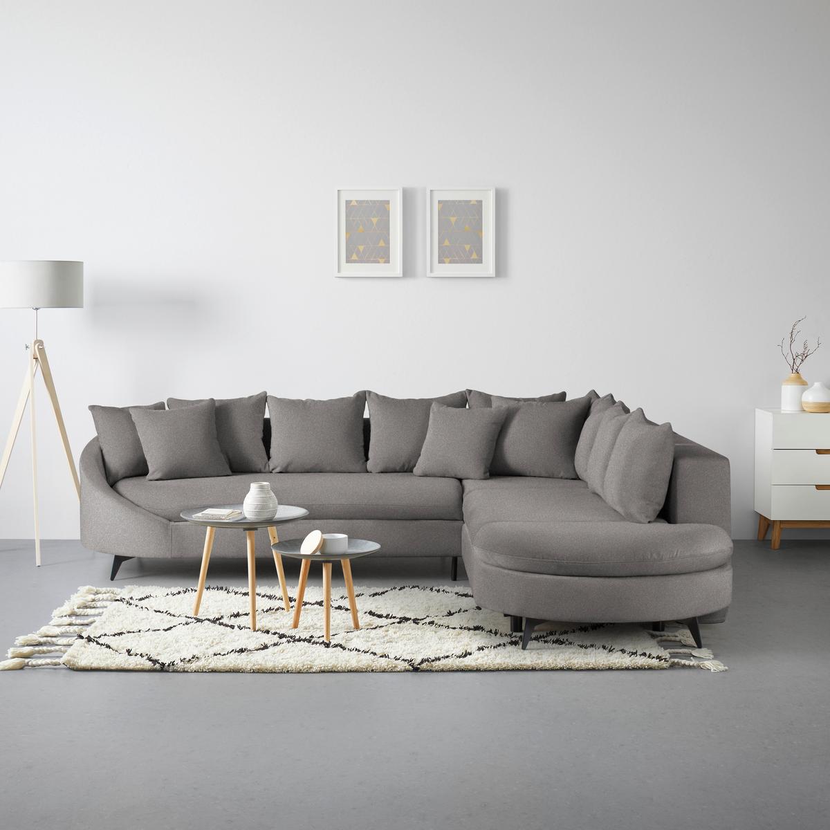 Rohová sedačka AXEL, pravá, grafitová žinylka - černá/barvy grafitu, Moderní, kov/textil (291/250cm) - Mömax