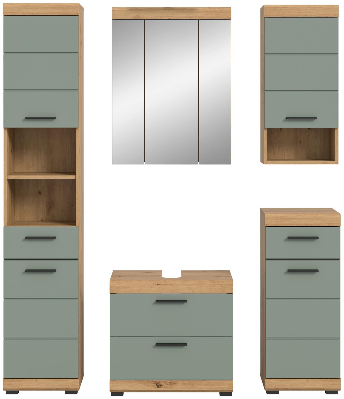 Badezimmer Scout Salbeigrün/eiche D. B: 134 Cm - Salbeigrün/Schwarz, MODERN, Holzwerkstoff (134cm) - MID.YOU