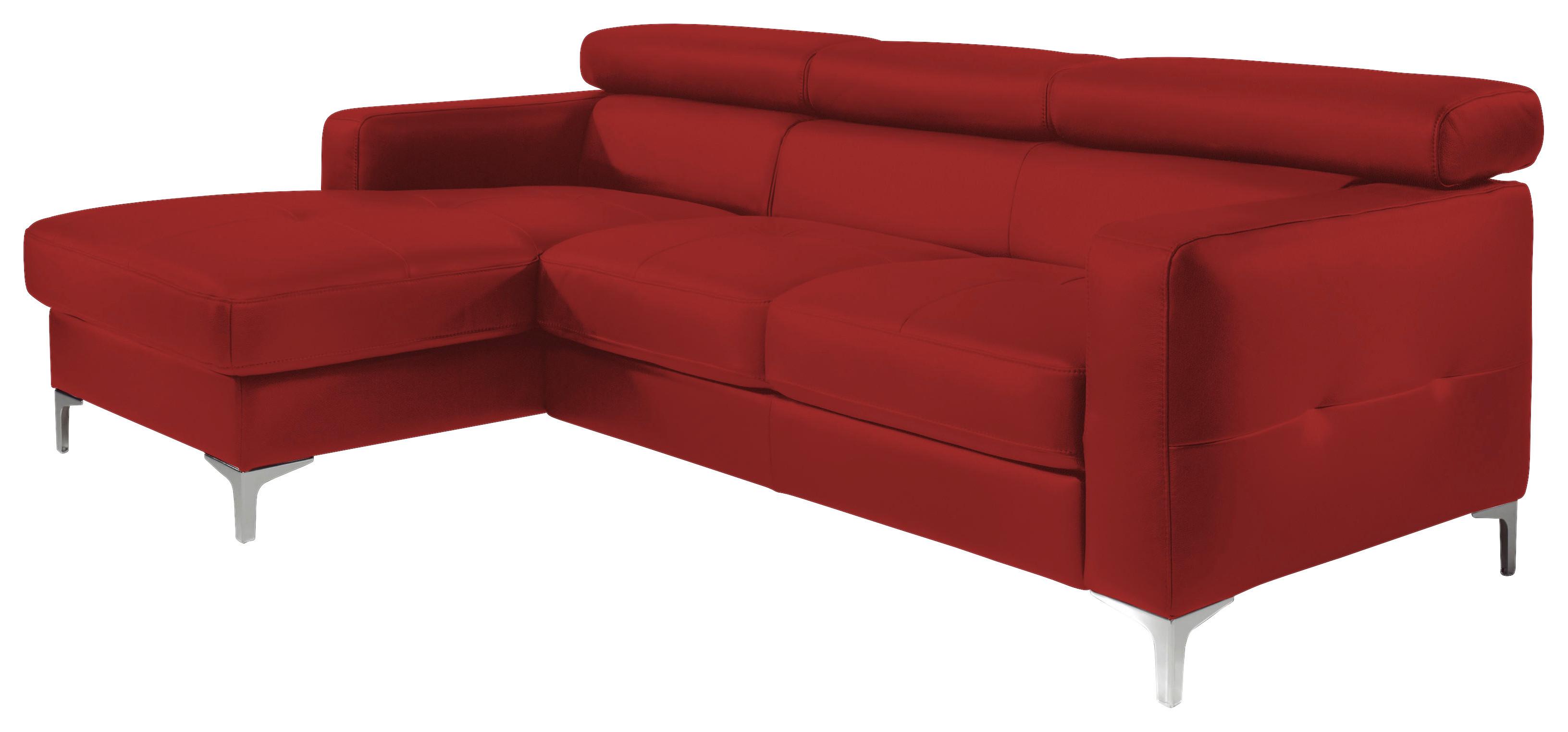 Ecksofa mit Schlaffunktion Sammy Rot Leder - Chromfarben/Rot, Design, Leder (168/227cm) - Livetastic