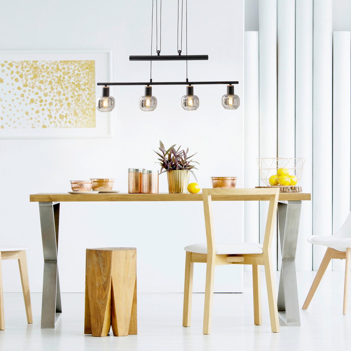 Hängeleuchte Fumoso H: 100-160 Cm 4-Flammig, Höhenverstellbar - Schwarz, Design, Glas/Metall (78/10/100-160cm) - Näve