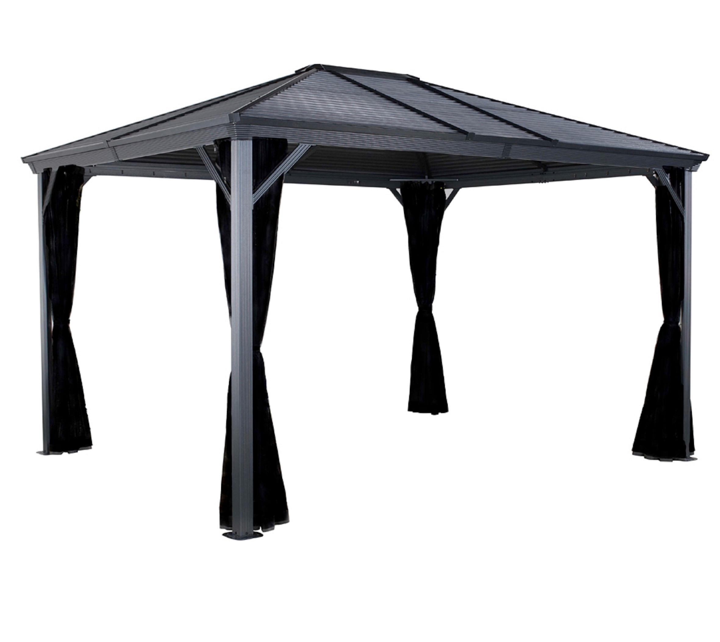Pavillon Ventura 296x261cm wetterfest, mit Vorhängen - Anthrazit, Basics, Metall (296/261cm)