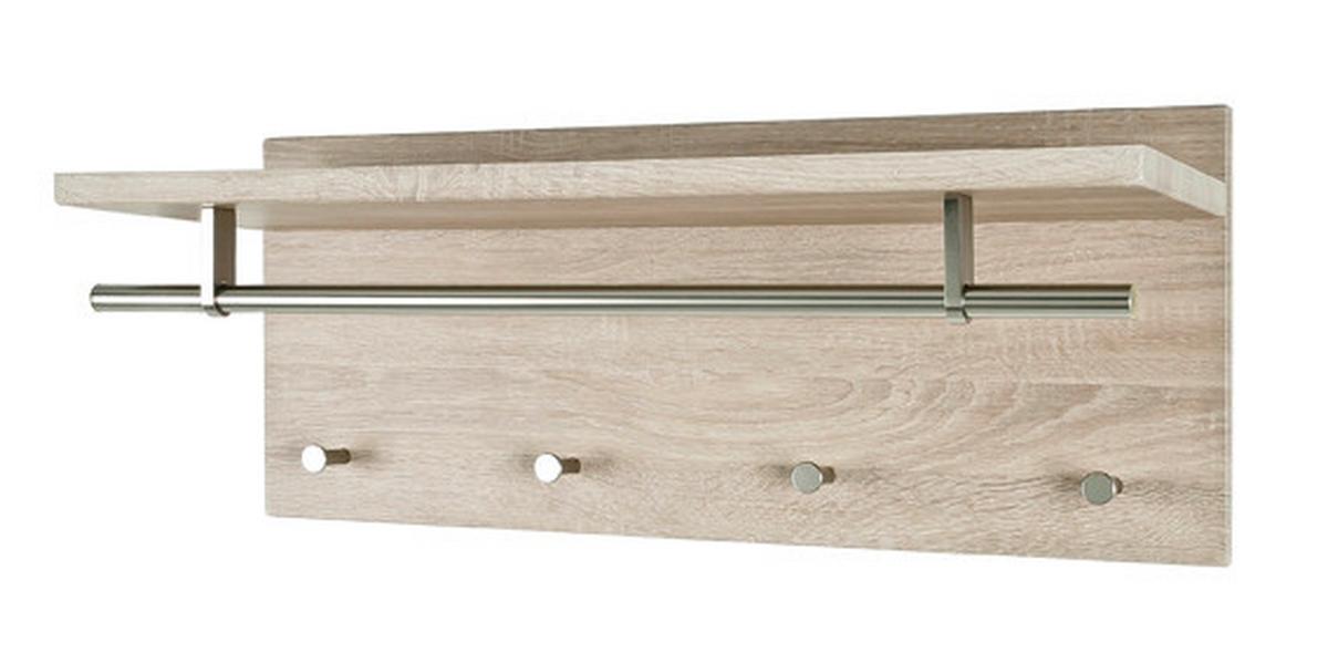 Garderobenpaneel Eichefarben Hutablage 4 Haken B: 75 cm - Edelstahlfarben/Eichefarben, Basics, Holzwerkstoff/Metall (75/30/25cm)
