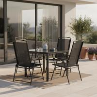 Gartenmöbel Set 5-tlg Aus Metall/textil/glas - Anthrazit/Schwarz, Basics, Glas/Textil (80/80/76cm) - Gardenson