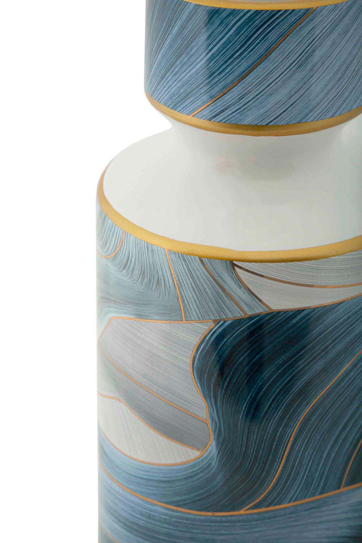 Vase Elegant Tall Blau/Grautöne/Gold B:14cm - Blau/Goldfarben, Basics, Keramik (14/40/14cm)