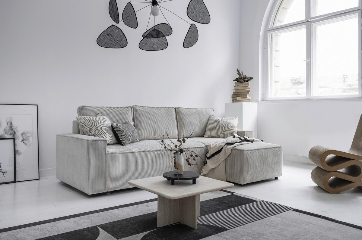 Rozkladacia sedačka OLIVER, obojstranná montáž, béžová - čierna/béžová, Design, textil/plast (250/156cm)