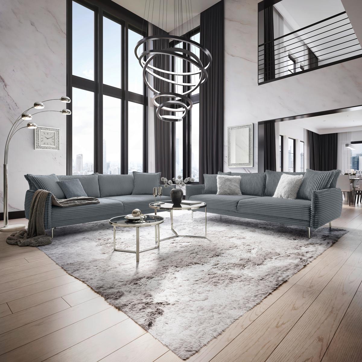 Velká pohovka KISS -TOP- - barvy chromu/modrošedá, Moderní, kov/dřevo (241/90/117cm) - Mömax