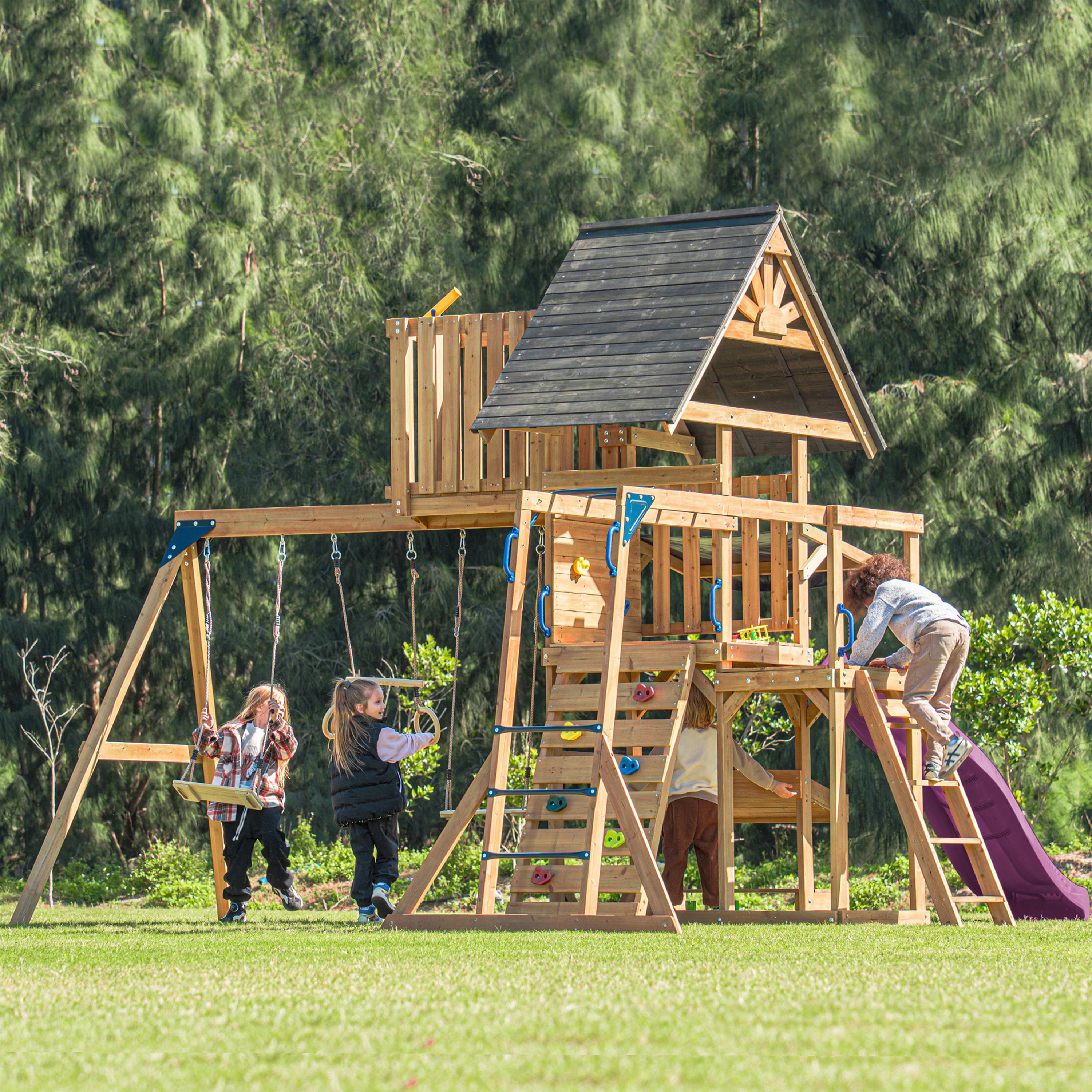 Spielturm mit Rutsche Lila - Anthrazit/Lila, Basics, Holz/Kunststoff (482/500/338cm) - Ambia Garden