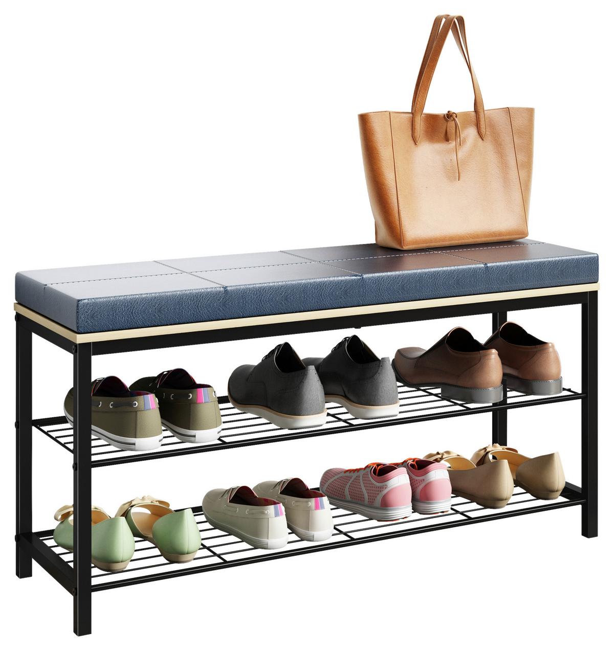 Schuhregal Taliro Schwarz Honigeiche Dekor - Honigeiche/Schwarz, Design, Holzwerkstoff/Metall (90/48/30cm) - MID.YOU