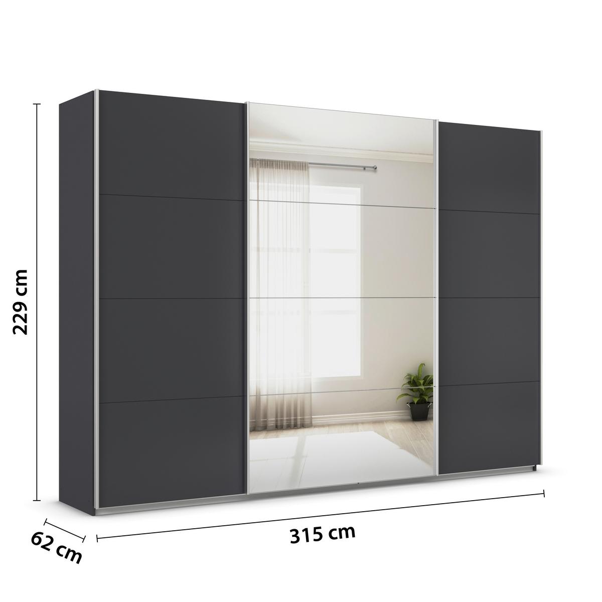 Schwebetürenschrank + Spiegel B: 315cm Feldkirch Grau - Anthrazit/Silberfarben, MODERN, Holzwerkstoff (315/229/62cm)