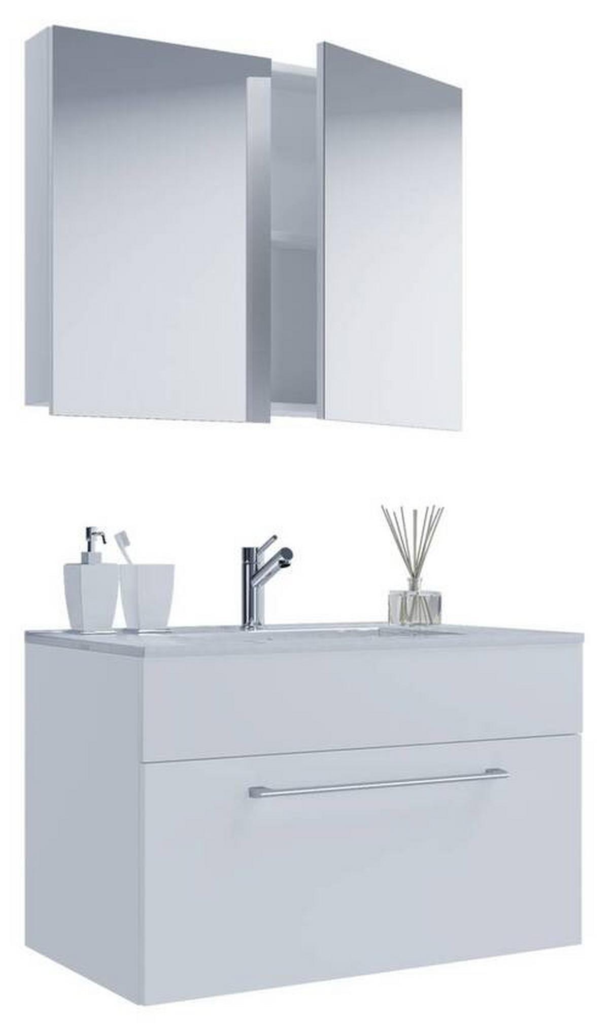 Badezimmer Badinos 3-Teilig Weiß B: 80 cm - Weiß, MODERN, Keramik/Holzwerkstoff (80cm) - MID.YOU